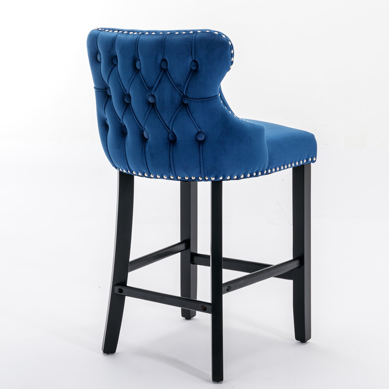 A&A Furniture,Contemporary Velvet Upholstered Wing-Back Barstools with Button Tufted Decoration and Wooden Legs, and Chrome Nailhead Trim, Leisure Style Bar Chairs,Bar stools,Set of 2 (Blue),SW1824BL