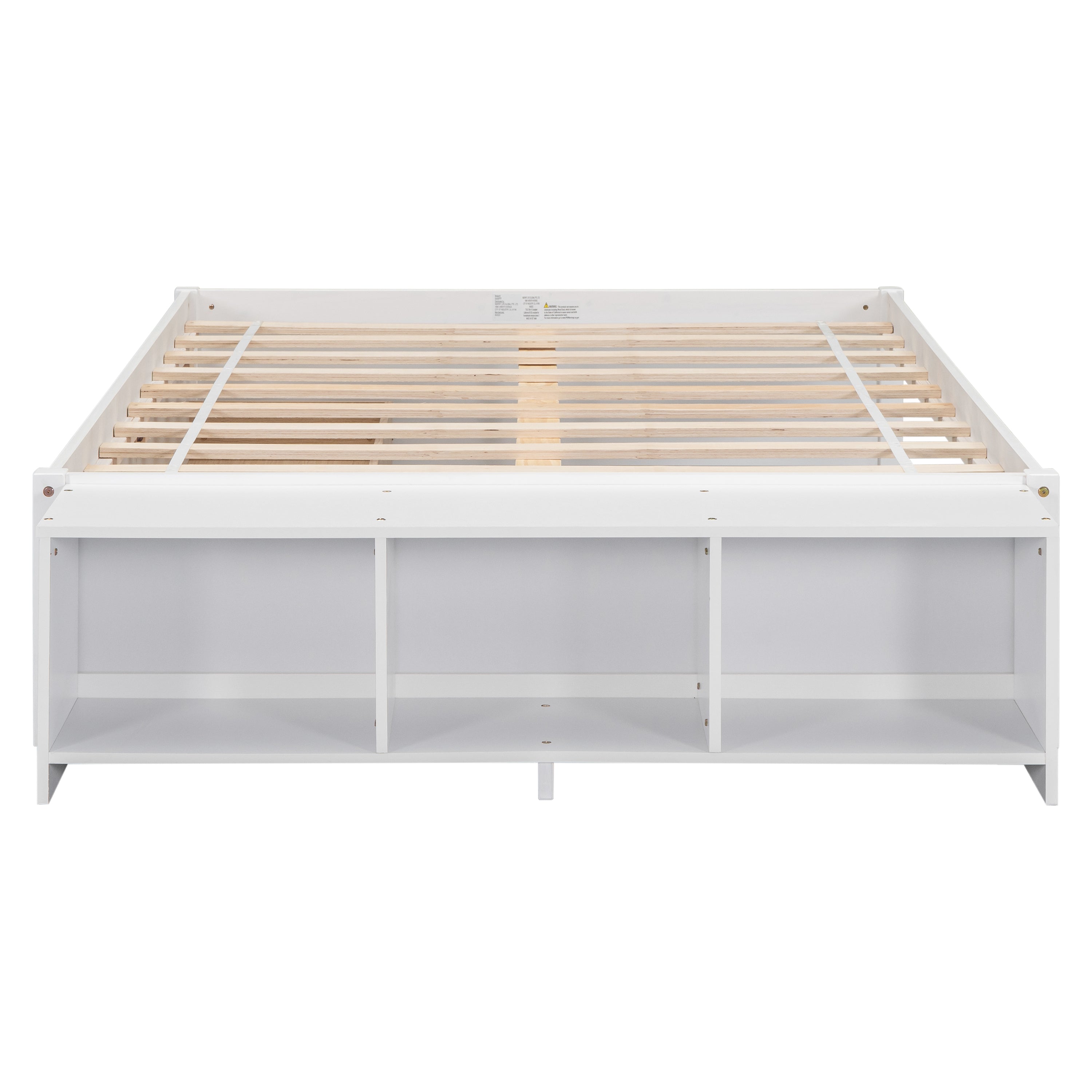 Full Size Bed with Storage Case, 2 Storage drawers, Lengthwise Support Slat,White