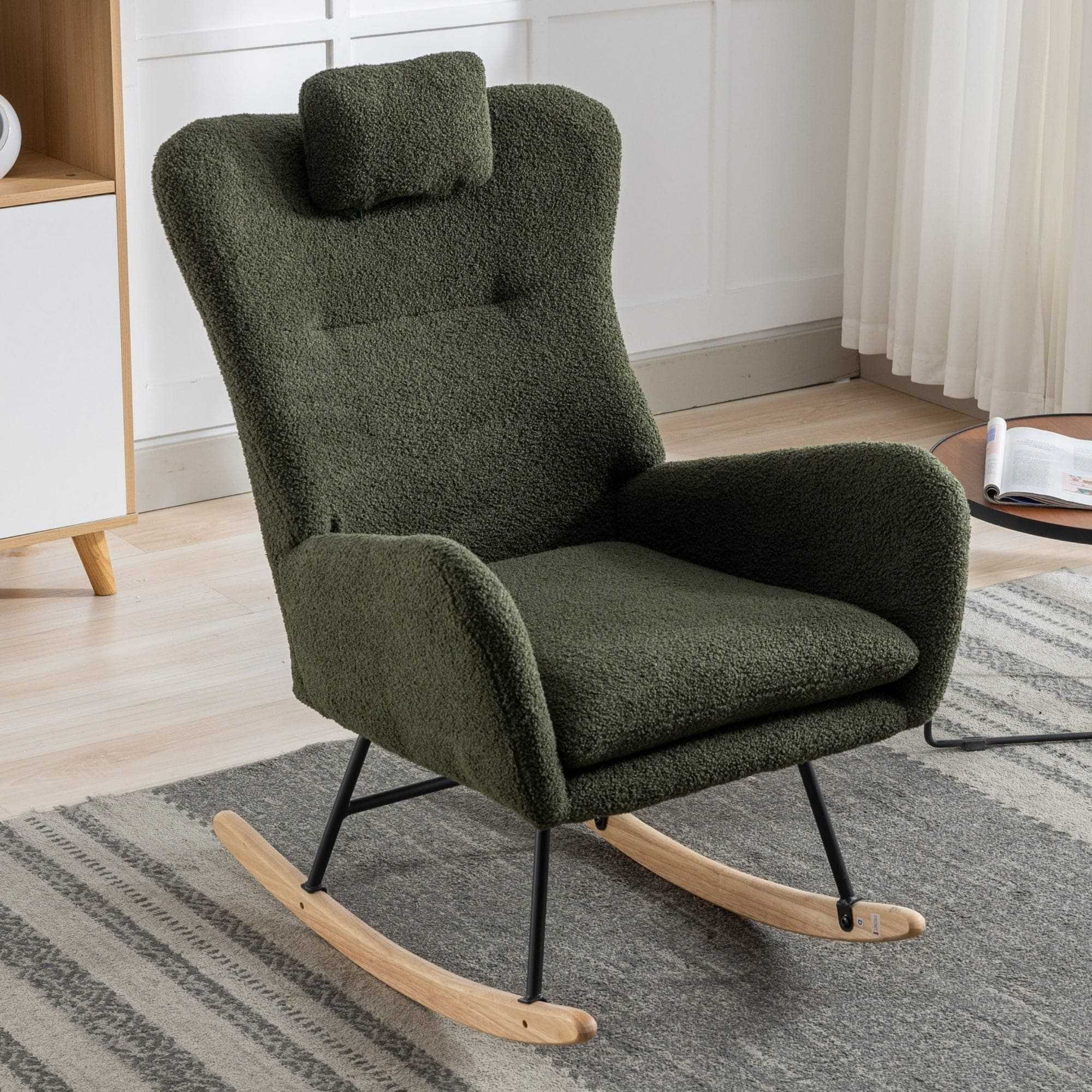 35.5 inch Rocking Chair with Pocket, (dark green)