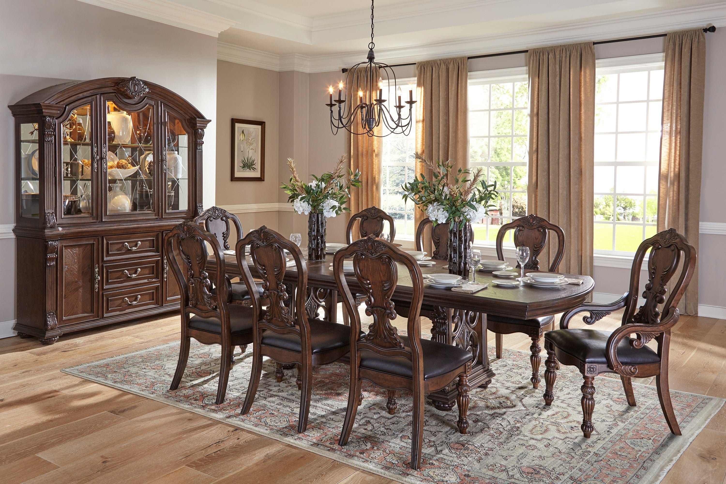 Traditional Formal Dining Room Furniture 1pc Table with Separate Extension Leaf Classic Routed Pilasters, Moldings and Decorative Pediments Dark Oak Finish