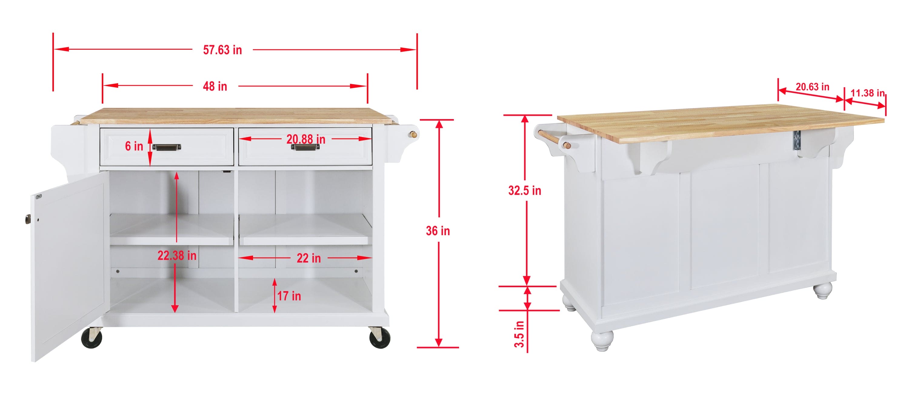 Cambridge Natural Wood Top Kitchen Island with Storage