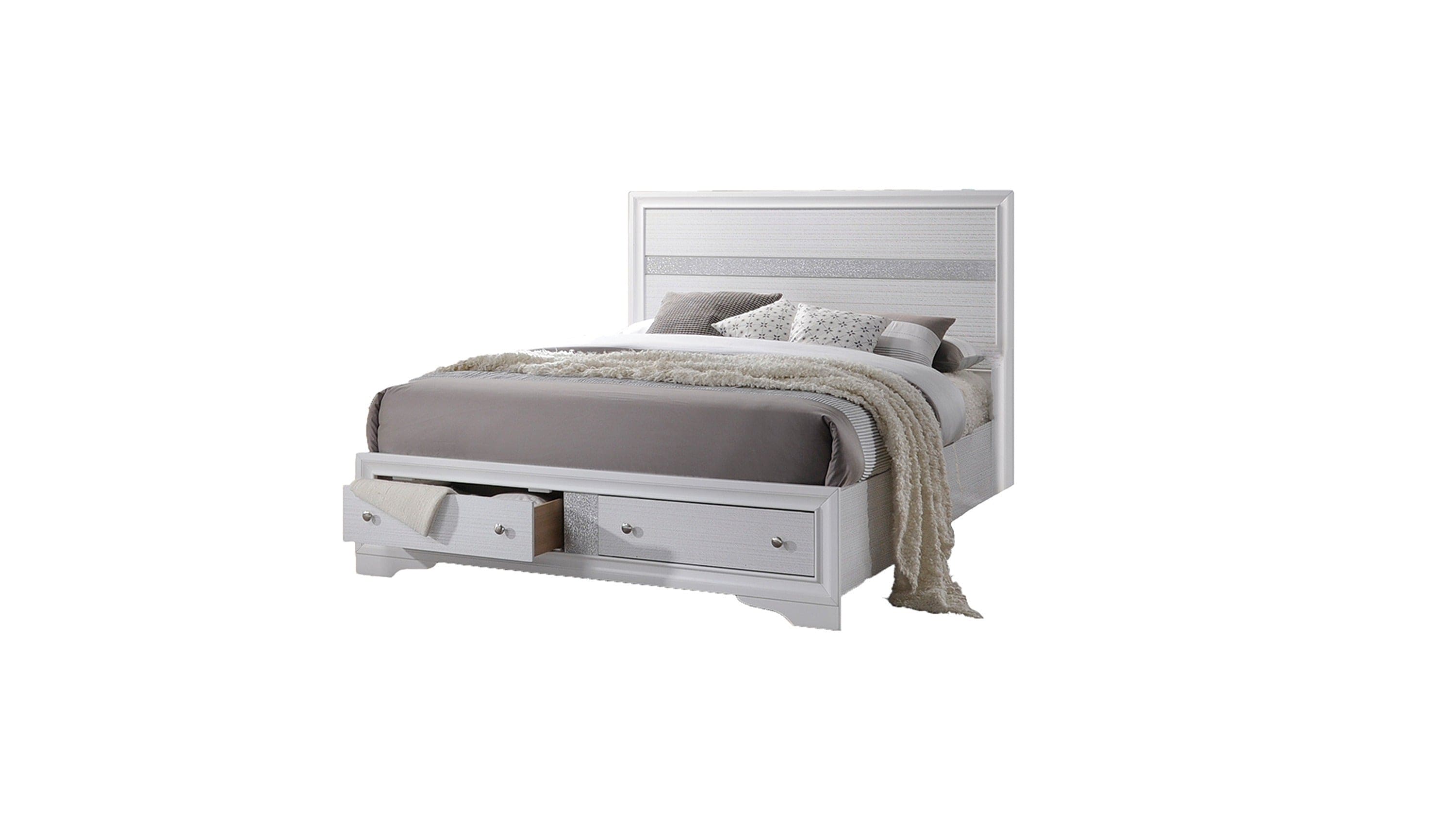 Matrix Traditional Style King Size Storage Bed made with Wood in White