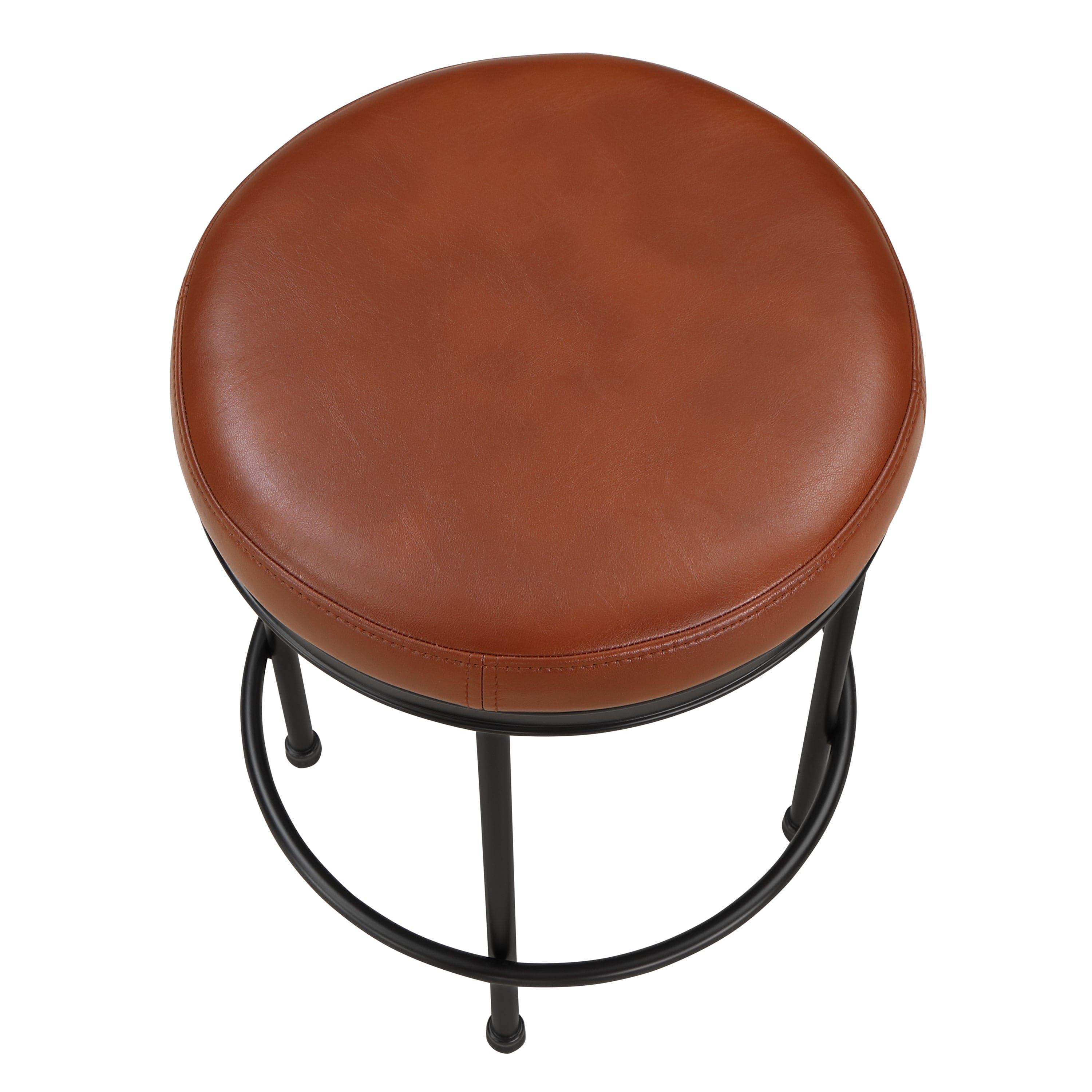 Michael Caramel Faux Leather and Metal Backless Counter Height Stool