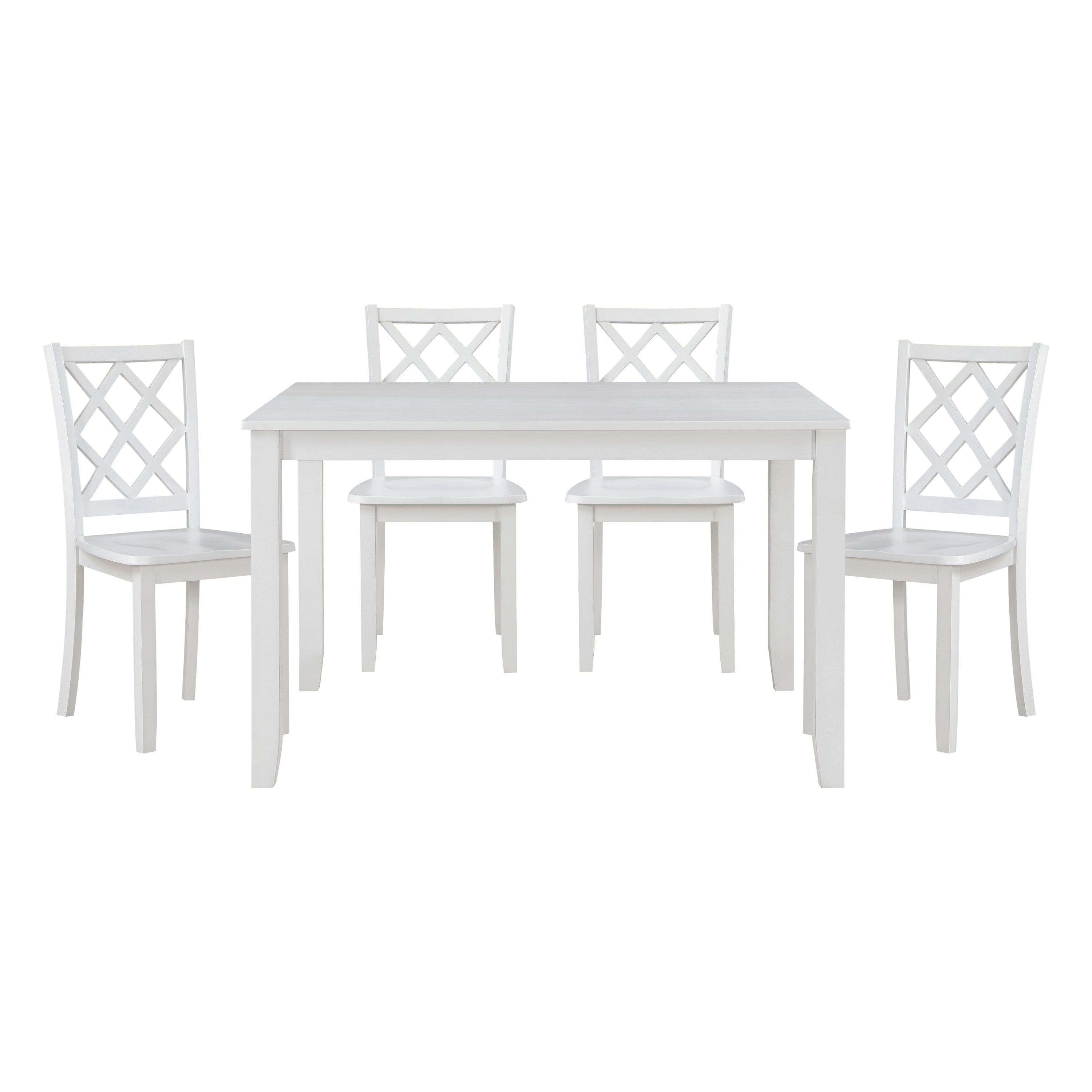 Classic Transitional 5pc Dining Set White Finish Dining Table and Four Side Chairs Set Lattice-Back Wooden Dining Furniture Set