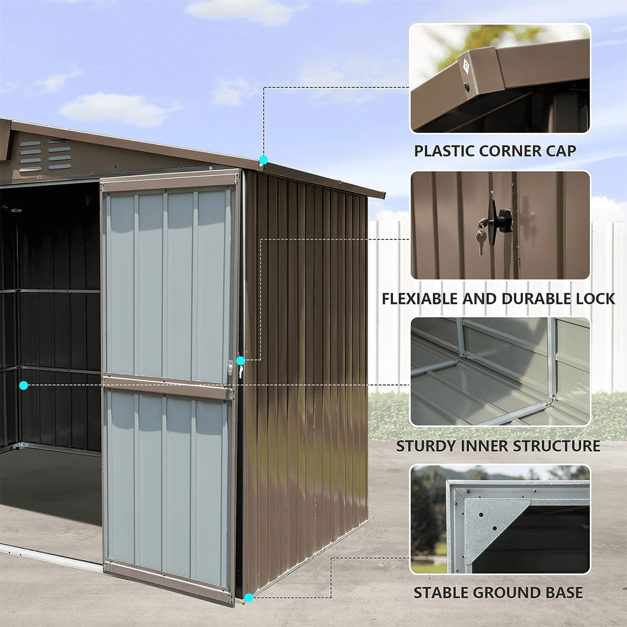 Outdoor Storage Shed 8.2' x 6.2', Metal Steel Utility Tool Shed Storage House with Double Lockable Doors & Air Vents for Backyard Patio Garden Lawn Brown