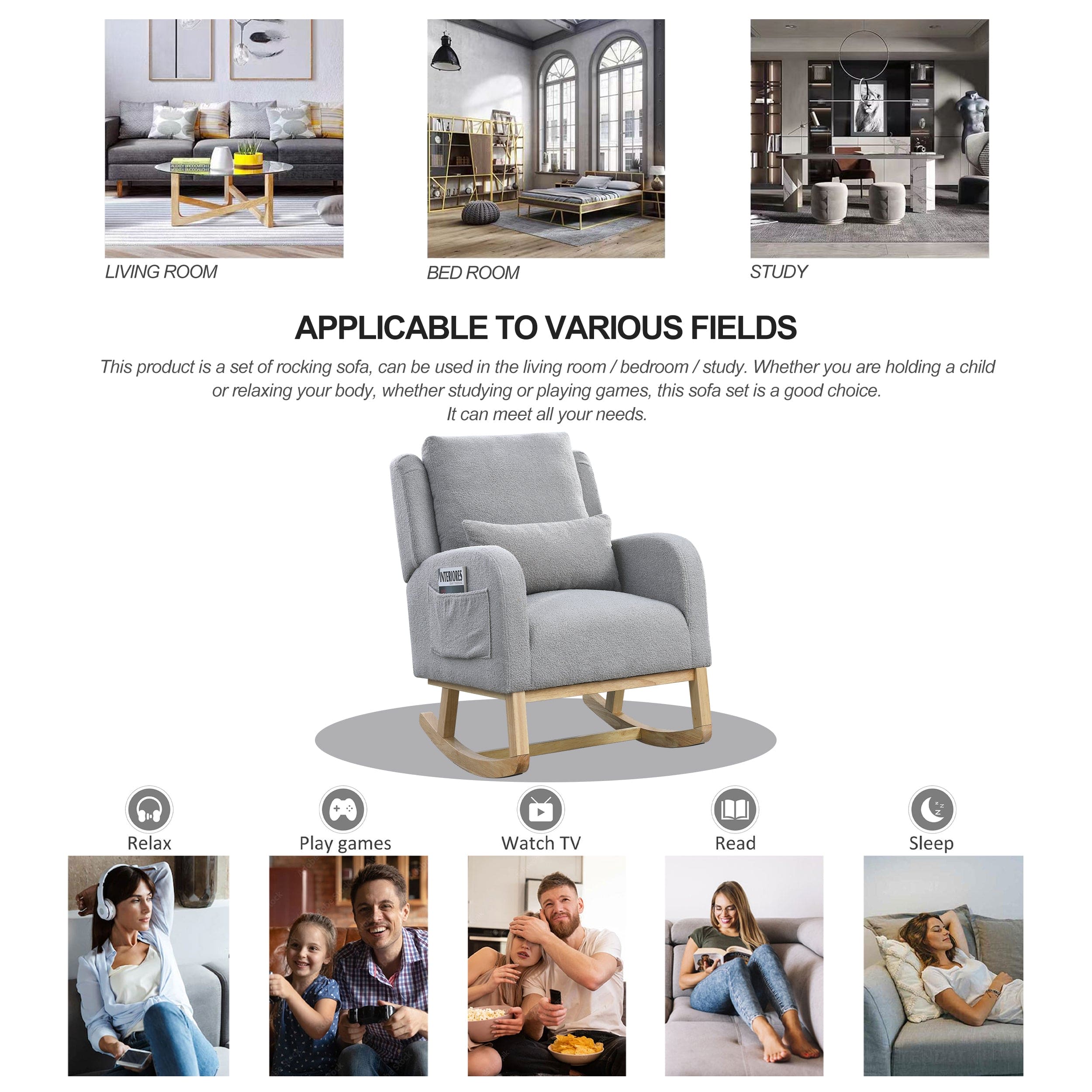 [Video] Welike 27.5 "W Modern Accent High Back Living Room Casual Armchair Rocker with One Lumbar Pillow, Two Side Pockets,Teddy.