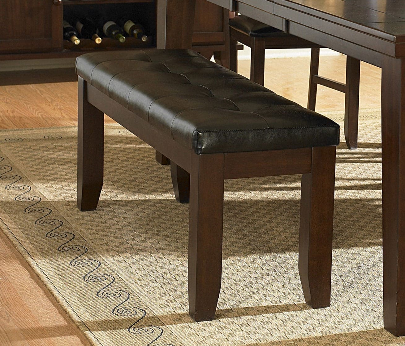 Dark Oak Finish Wooden Bench 1pc Faux Leather Upholstered Seat Simple Dining Furniture