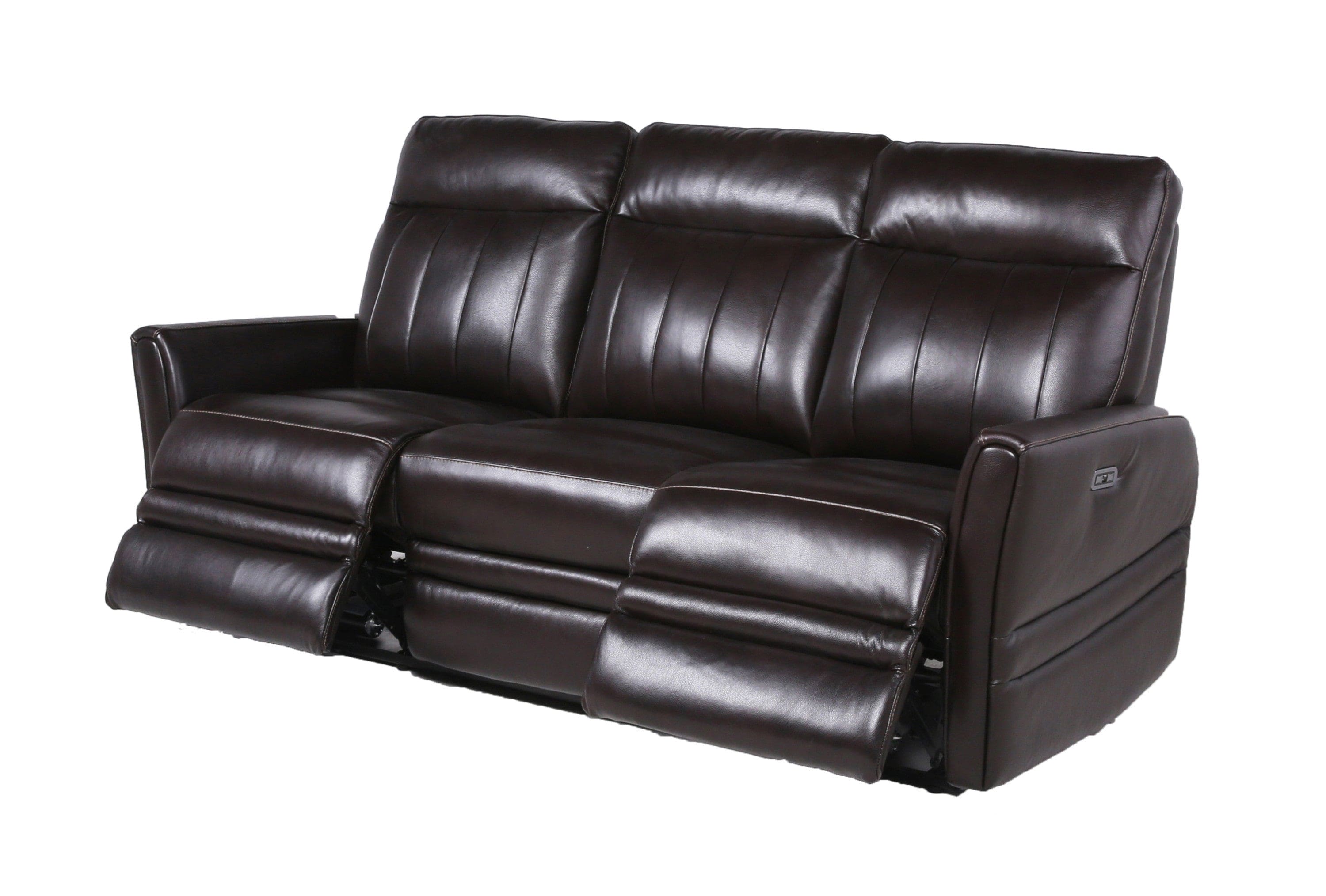 Luxury Power Reclining Sofa Recliner in Dark Brown Top-Grain Leather - Ultimate Comfort with Power Leg Rest and Articulating Headrest - Elegant and Relaxing Furniture for Living Room or Home Theater