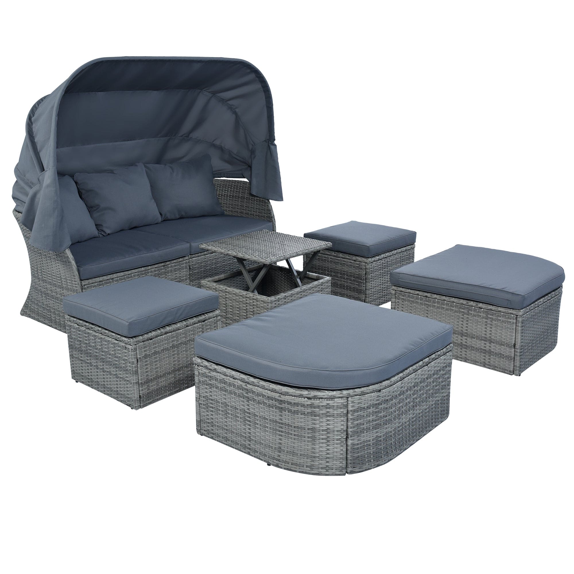 U_STYLE Outdoor Patio Furniture Set Daybed Sunbed with Retractable Canopy Conversation Set Wicker Furniture （As same as WY000281AAE）