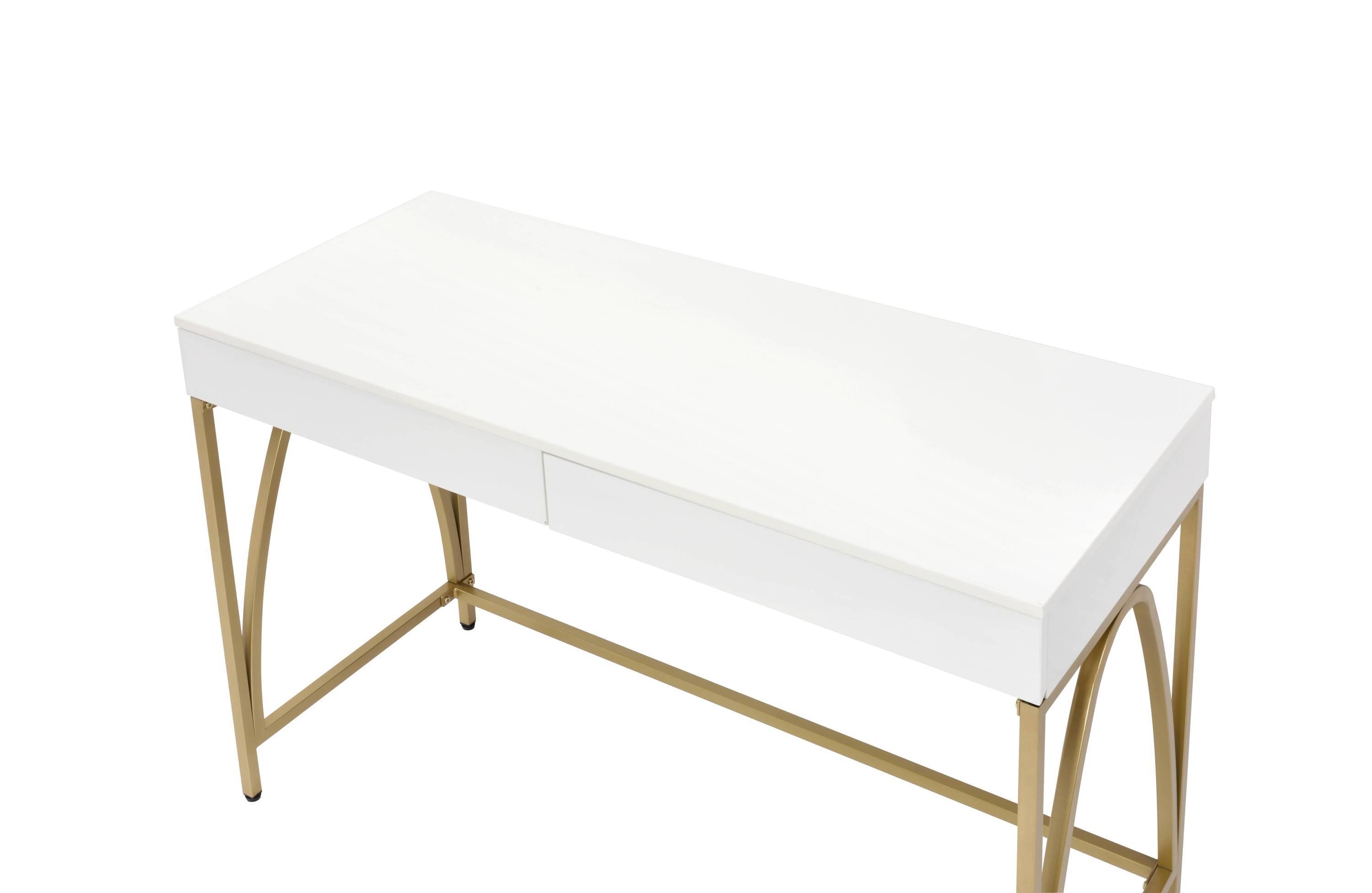 ACME Lightmane Vanity Desk  in White High Gloss & Gold Finish AC00900