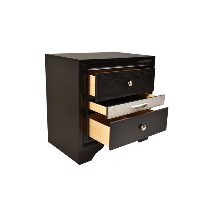 Traditional Matrix 2 Drawer Nightstand In Black Color made with Wood