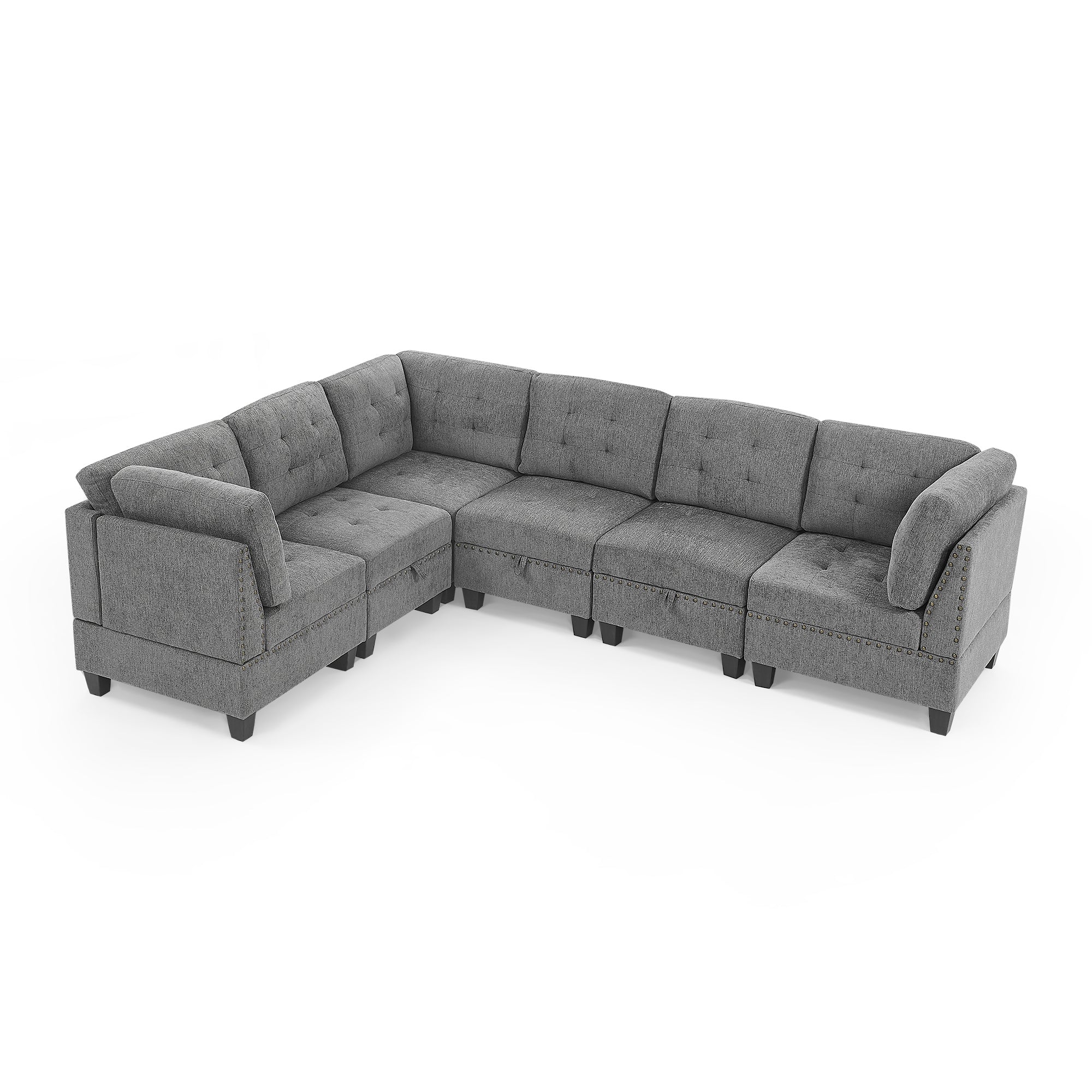 L shape Modular Sectional Sofa,DIY Combination,includes Three Single Chair and Three Corner ,Grey Chenille