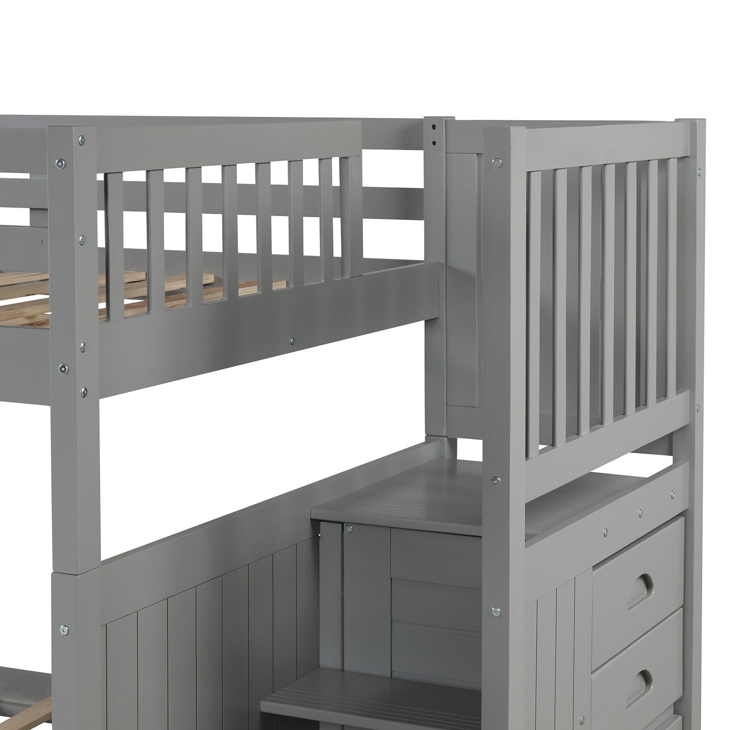 Full over Full Bunk Bed with Twin Size Trundle, Gray (old sku: LT000026AAE )