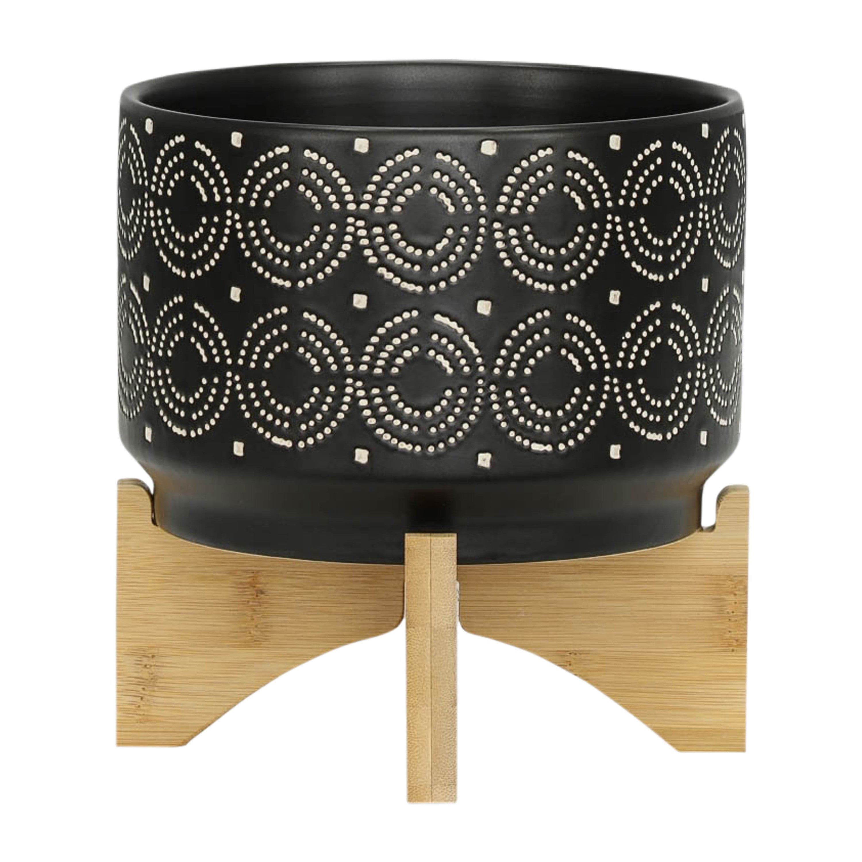 7" SWIRL PLANTER ON STAND, BLACK