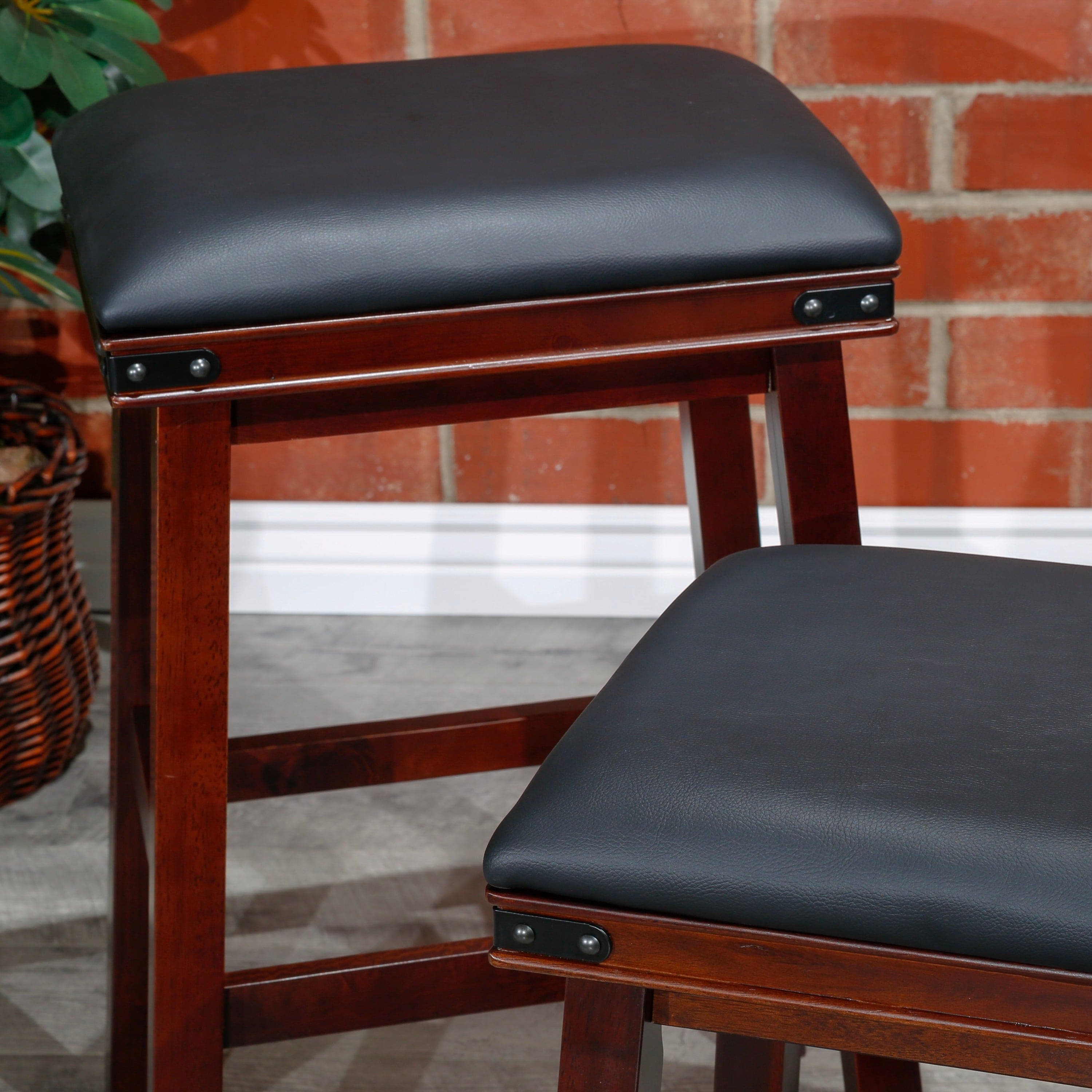 24" Counter Stool, Espresso Finish, Black Leather Seat