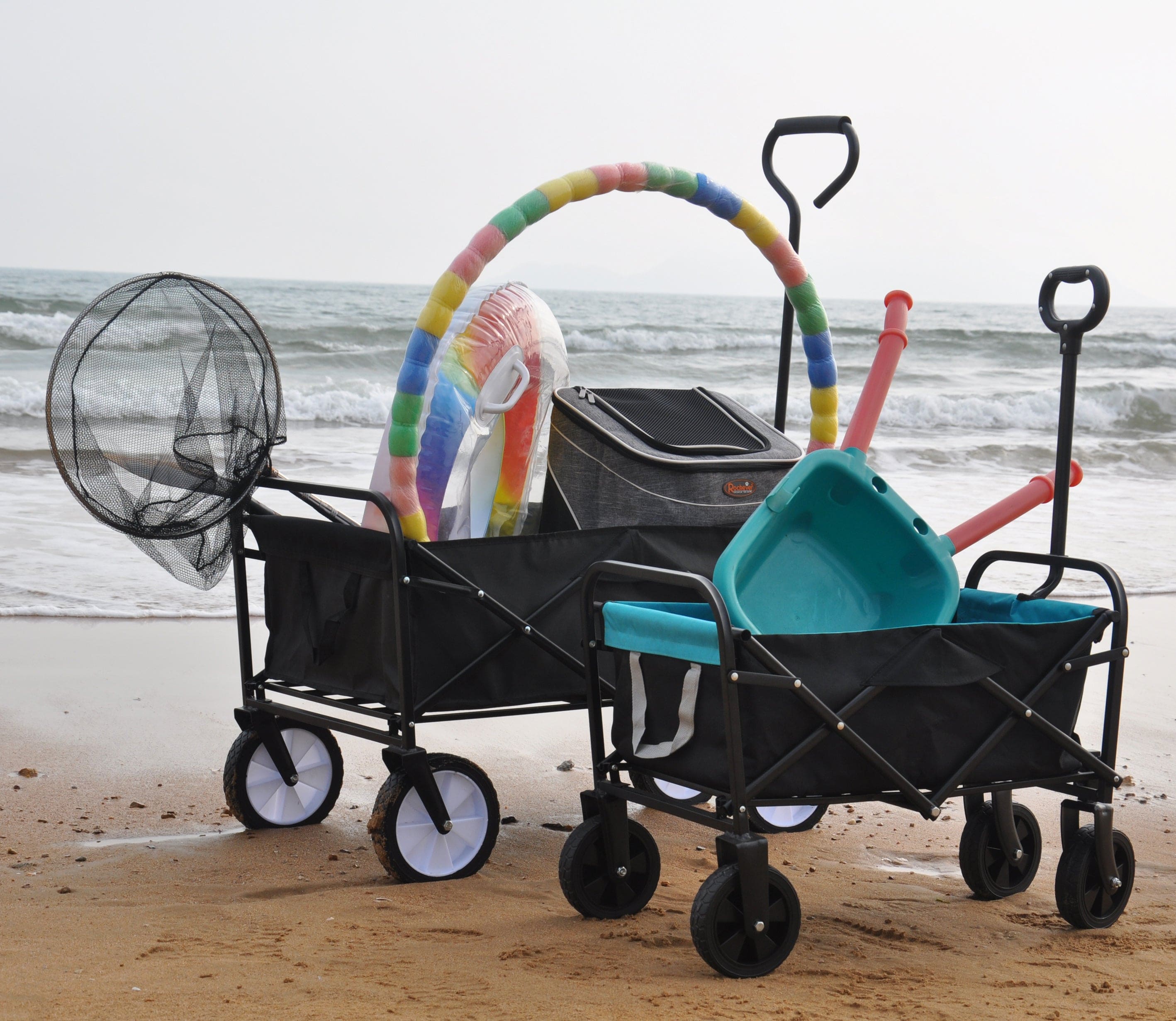 Folding Wagon Garden Shopping Beach Cart (black+blue)