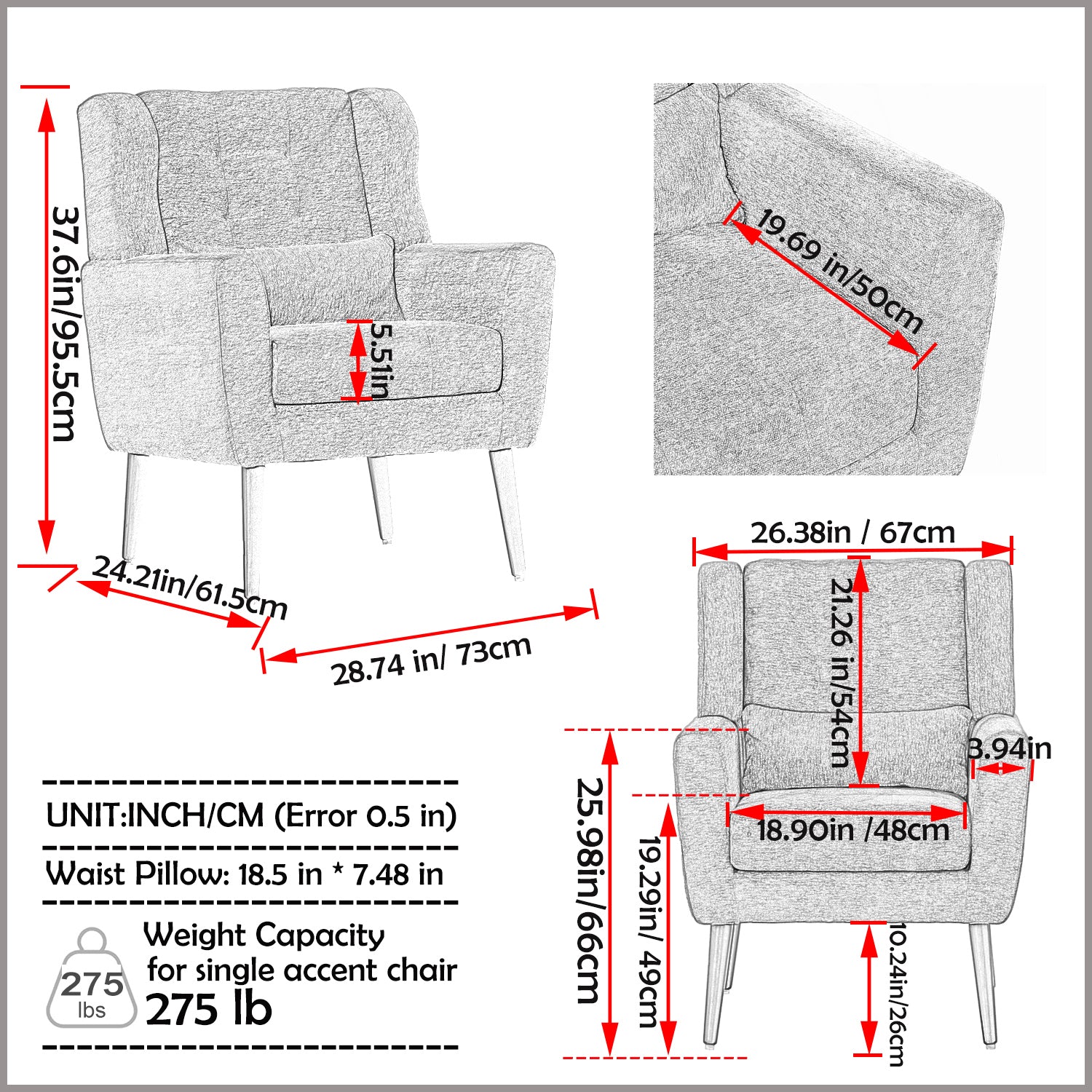 Modern Accent Chair Upholstered Foam Filled Living Room Chairs Comfy Reading Chair Mid Century Modern Chair with Chenille Fabric Lounge Arm Chairs Armchair for Living Room Bedroom