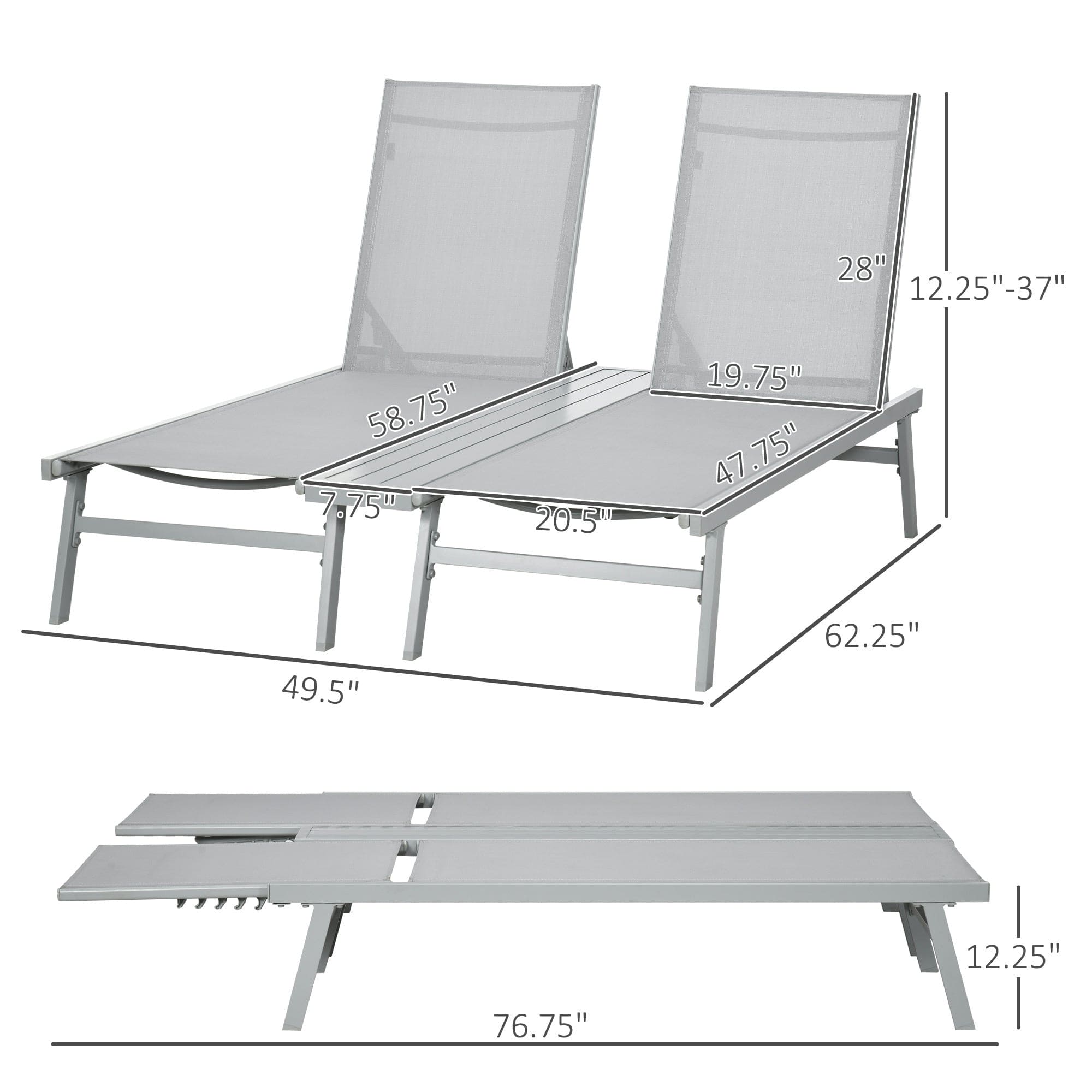 Chaise Lounge Pool Chairs Set of 2 Light Gray