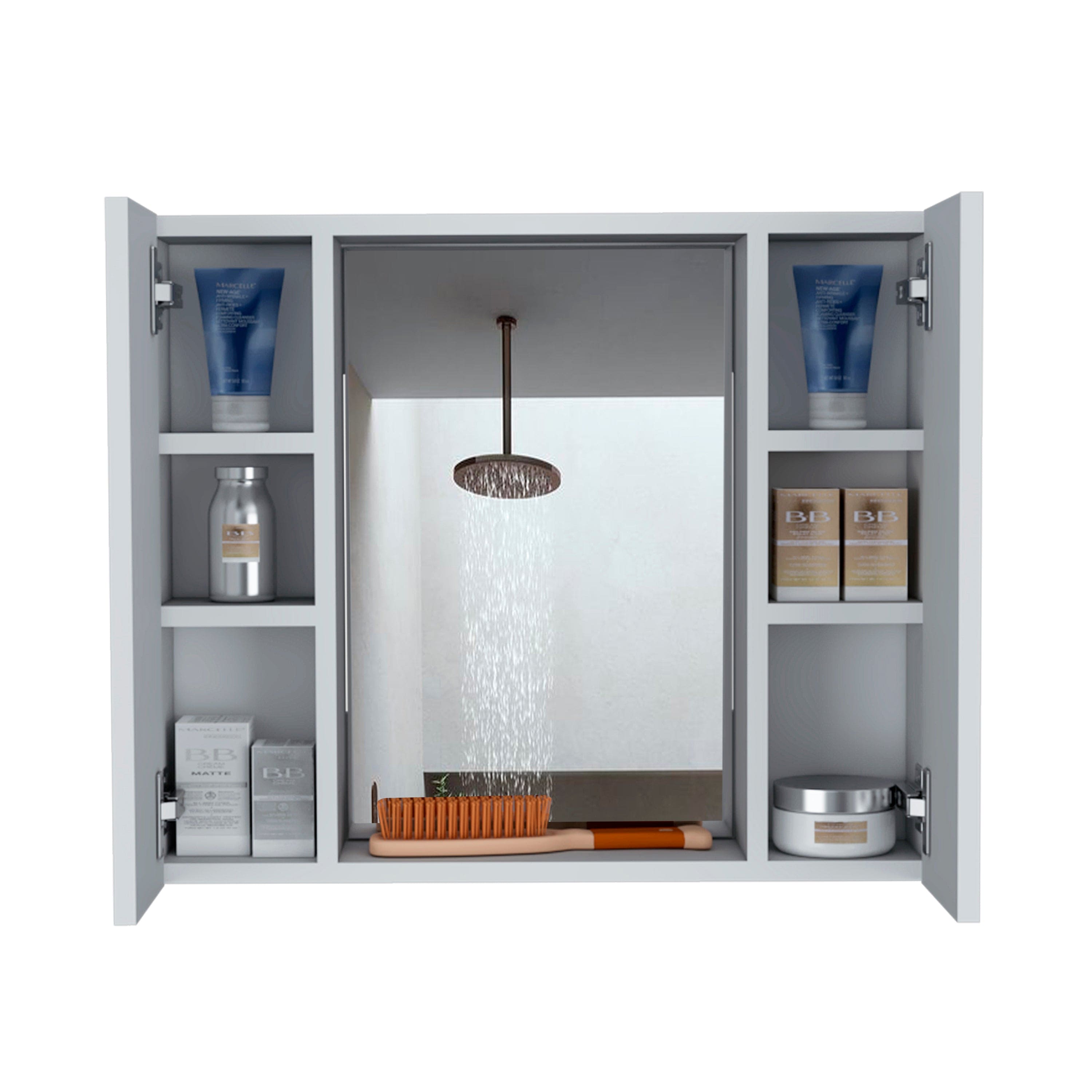 Medicine Cabinet Hops, Double Door, Mirror, One External Shelf, White Finish