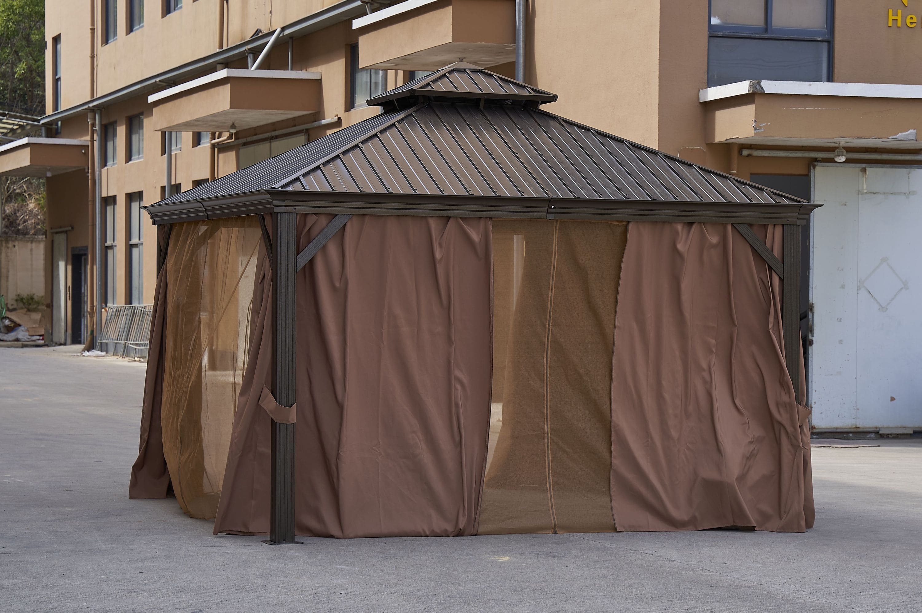 12*12FT patic gazebo,alu gazebo with steel canopy,Outdoor Permanent Hardtop Gazebo Canopy for Patio, Garden, Backyard