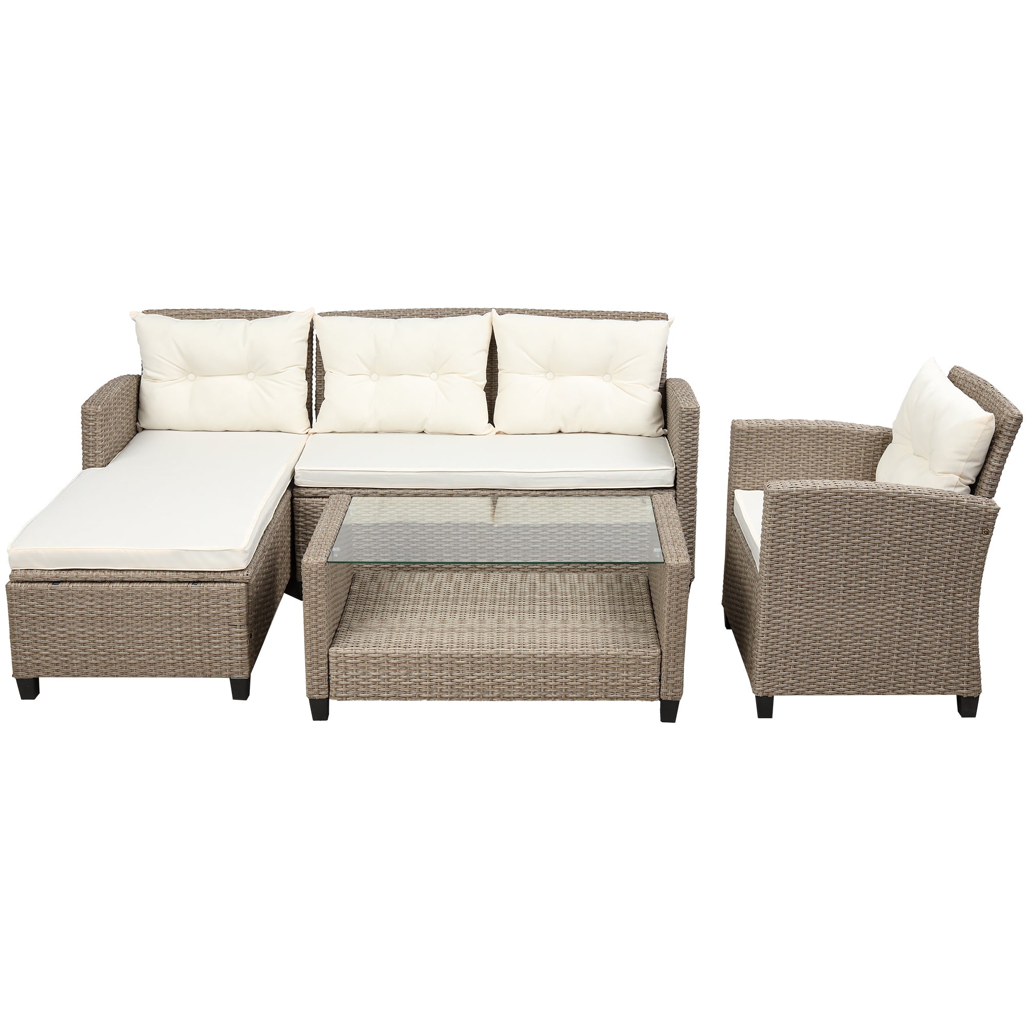 U_STYLE Outdoor, Patio Furniture Sets, 4 Piece Conversation Set Wicker Ratten Sectional Sofa with Seat Cushions(Beige Brown)