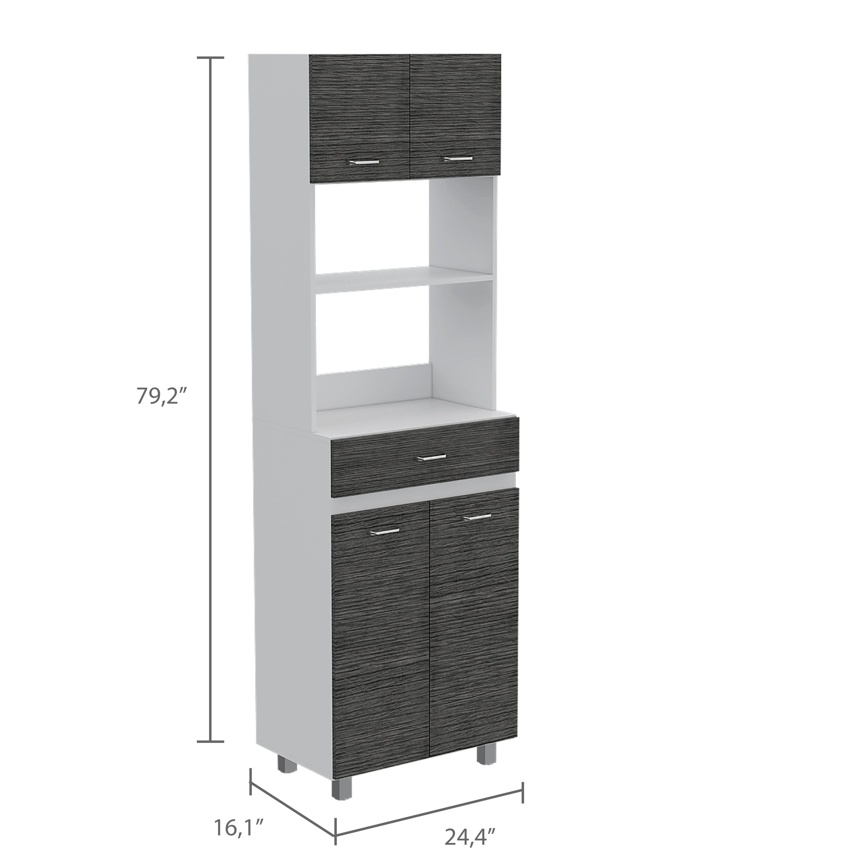 Caribe Microwave Cabinet, Four Legs, One Drawer, Double Door, One Shelf  -White / Smokey Oak