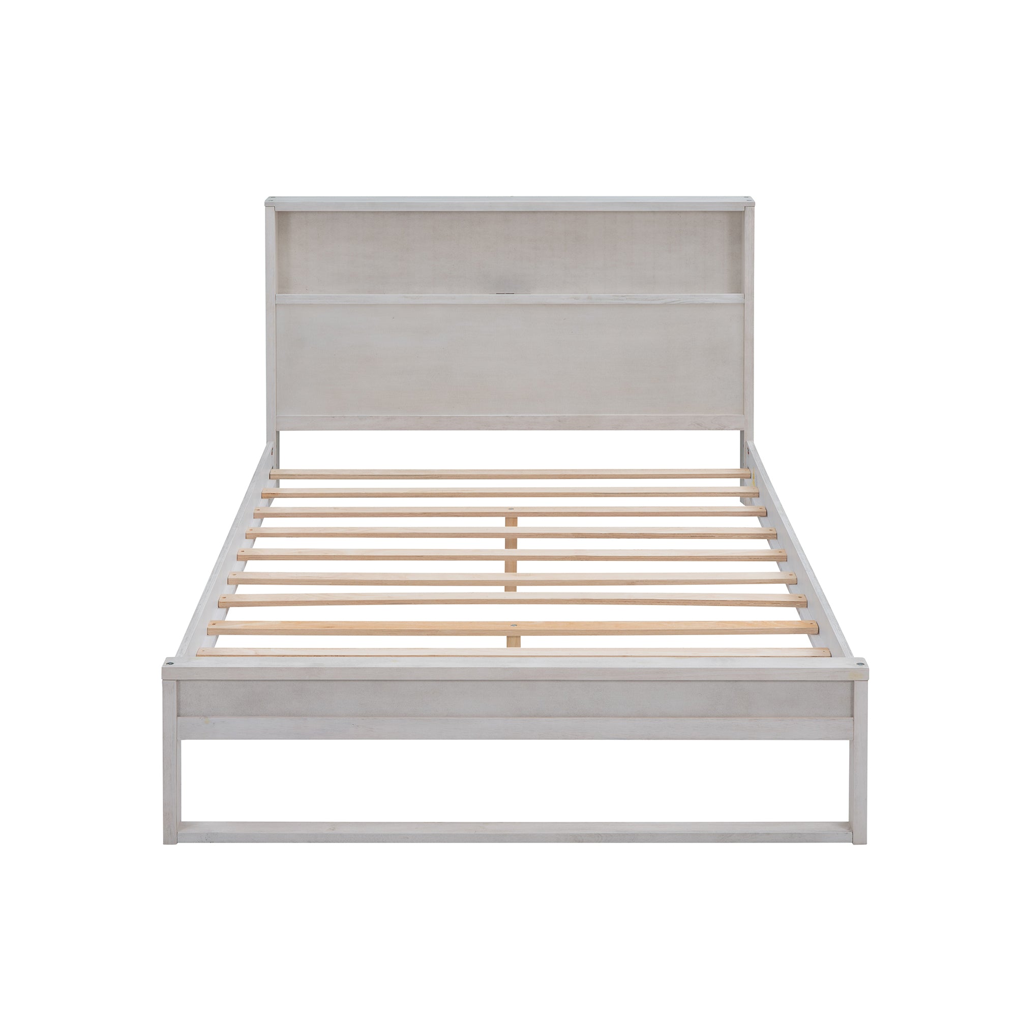 Platform Bed with Storage Headboard,Sockets and USB Ports,Full Size Platform Bed,Antique White