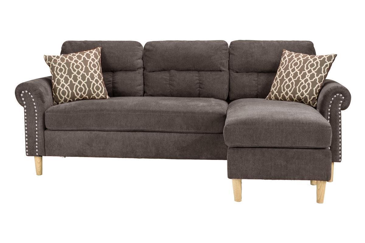 Tan Color Polyfiber Reversible Sectional Sofa Set Chaise Pillows Plush Cushion Couch Nailheads