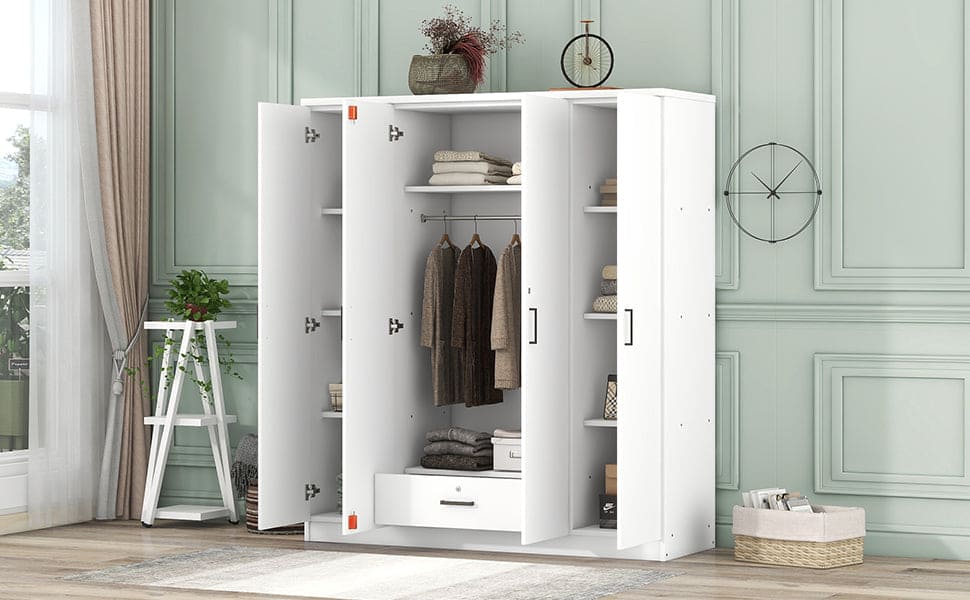 4-Door Wardrobe with 1 Drawer, White