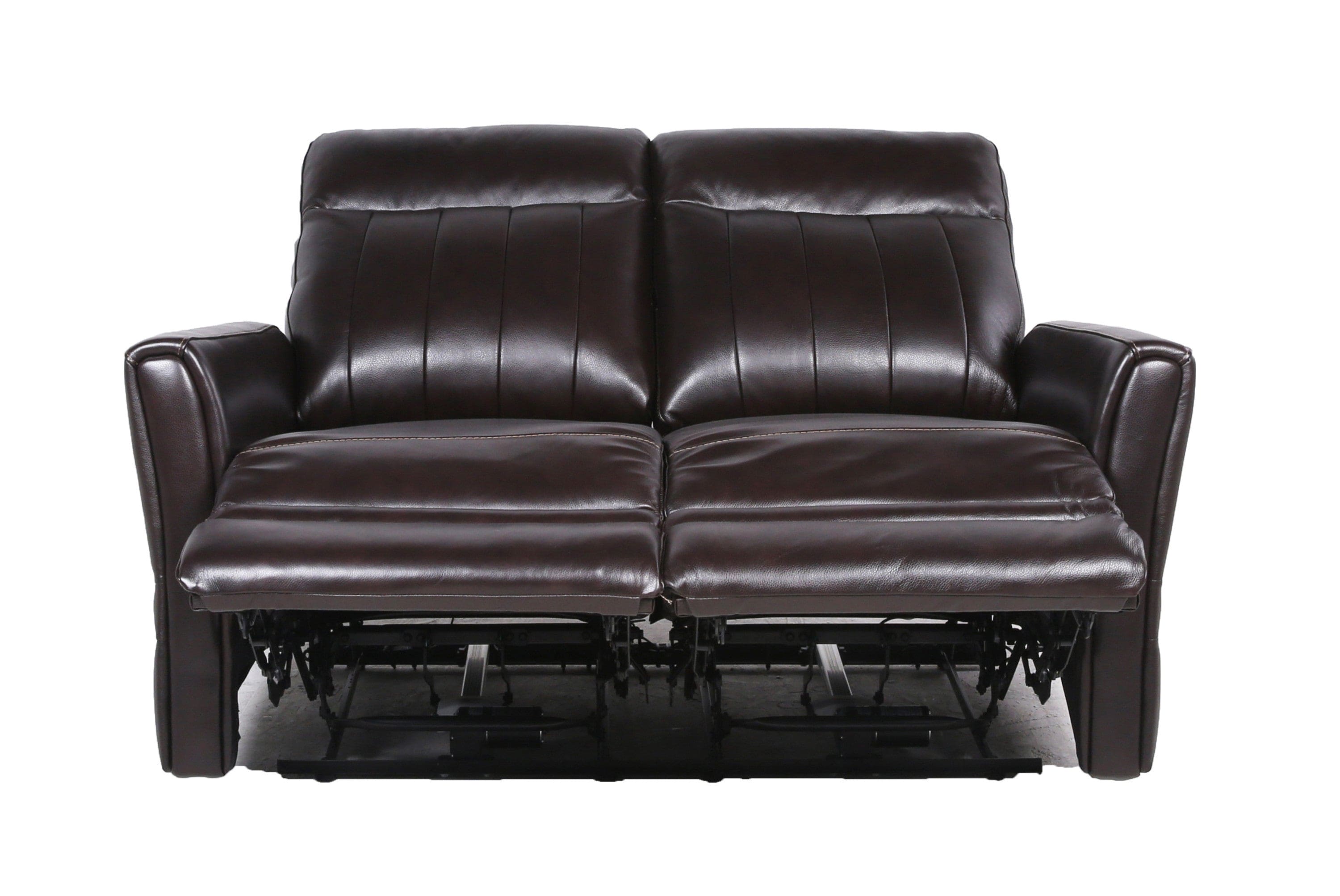 Sophisticated Motion Loveseat - Top-Grain Leather, Power Leg Rest, Power Articulating Headrest - Vertical Channel-Back, Beveled Leg Rest