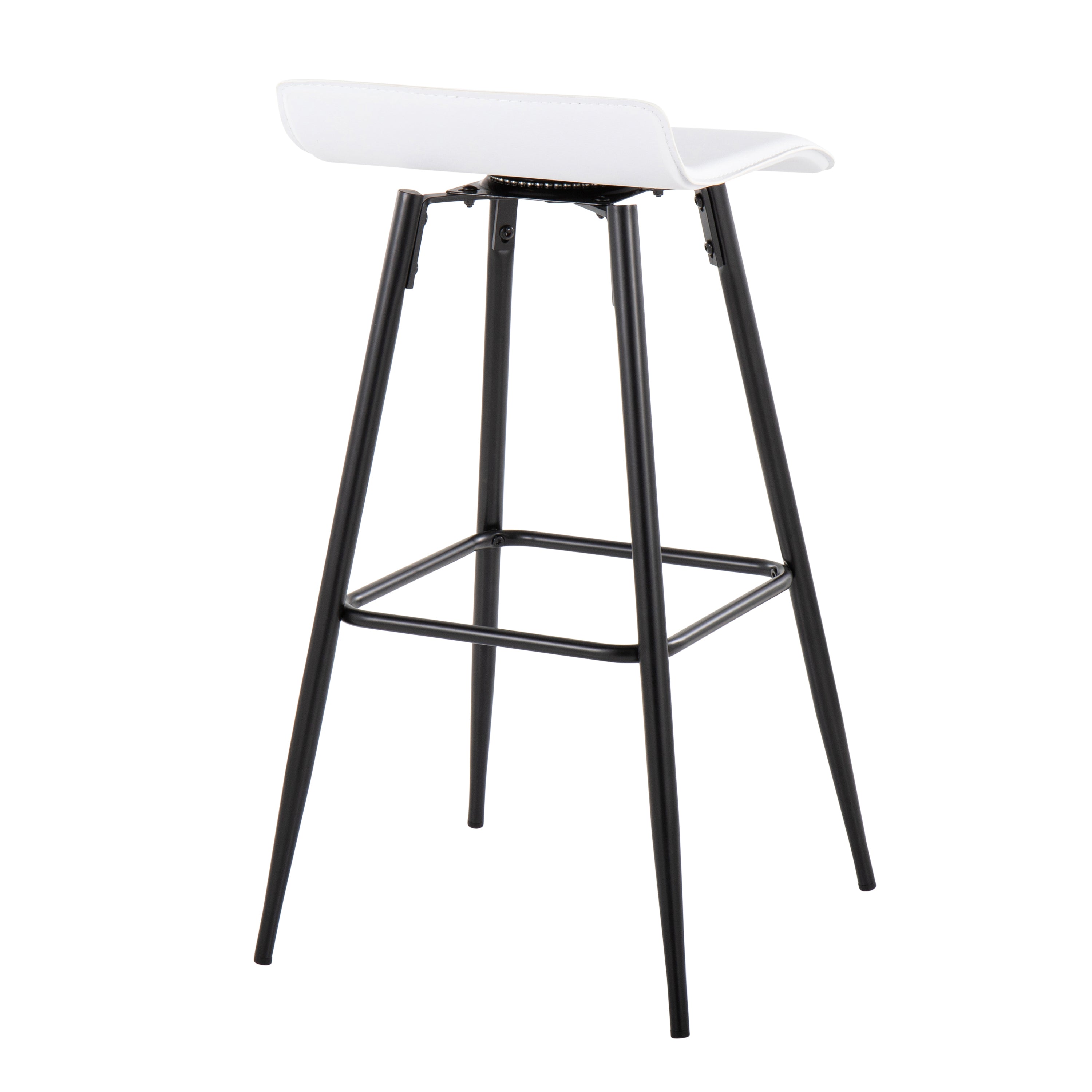 Ale 30" Contemporary Fixed-Height Bar Stool in Black Steel and White Faux Leather by LumiSource - Set of 2