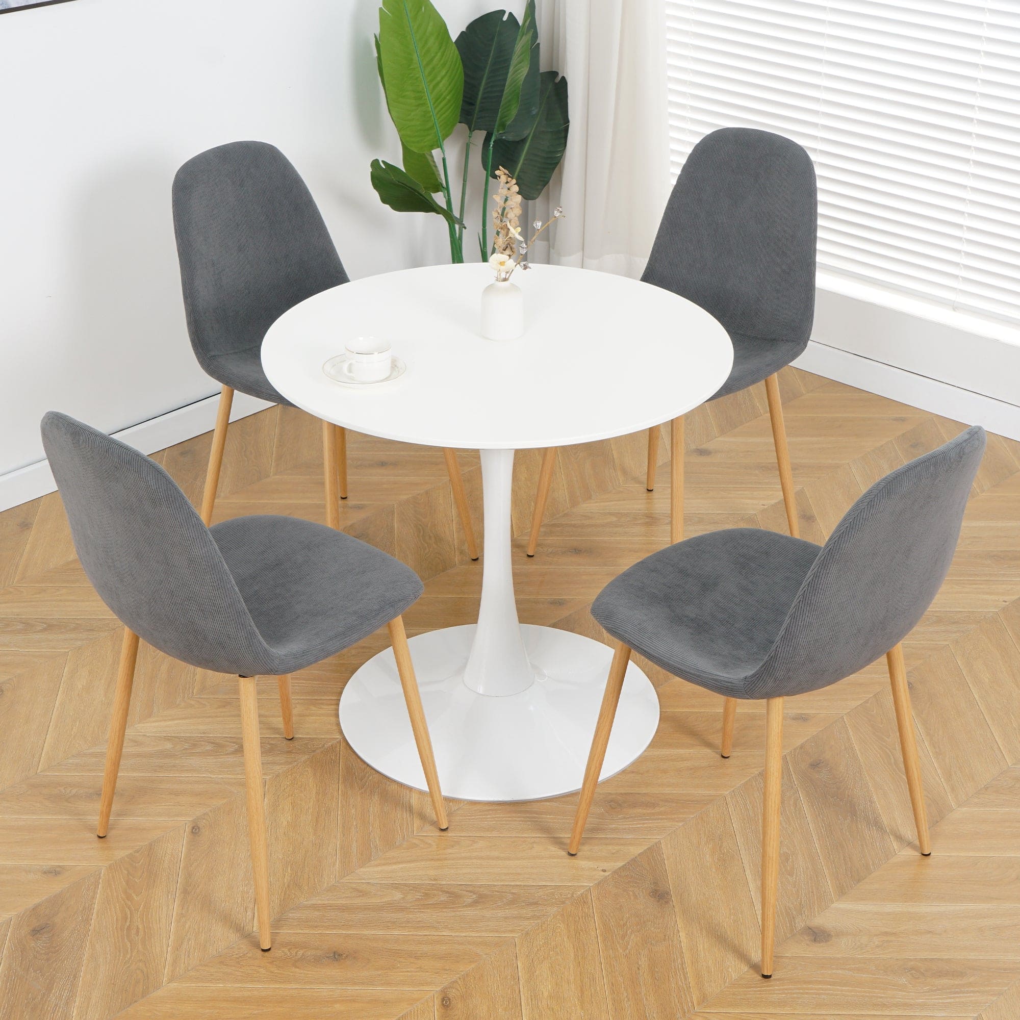 Deep Grey Modern Fabric Chairs with wood-transfer Metal Leg set of 4