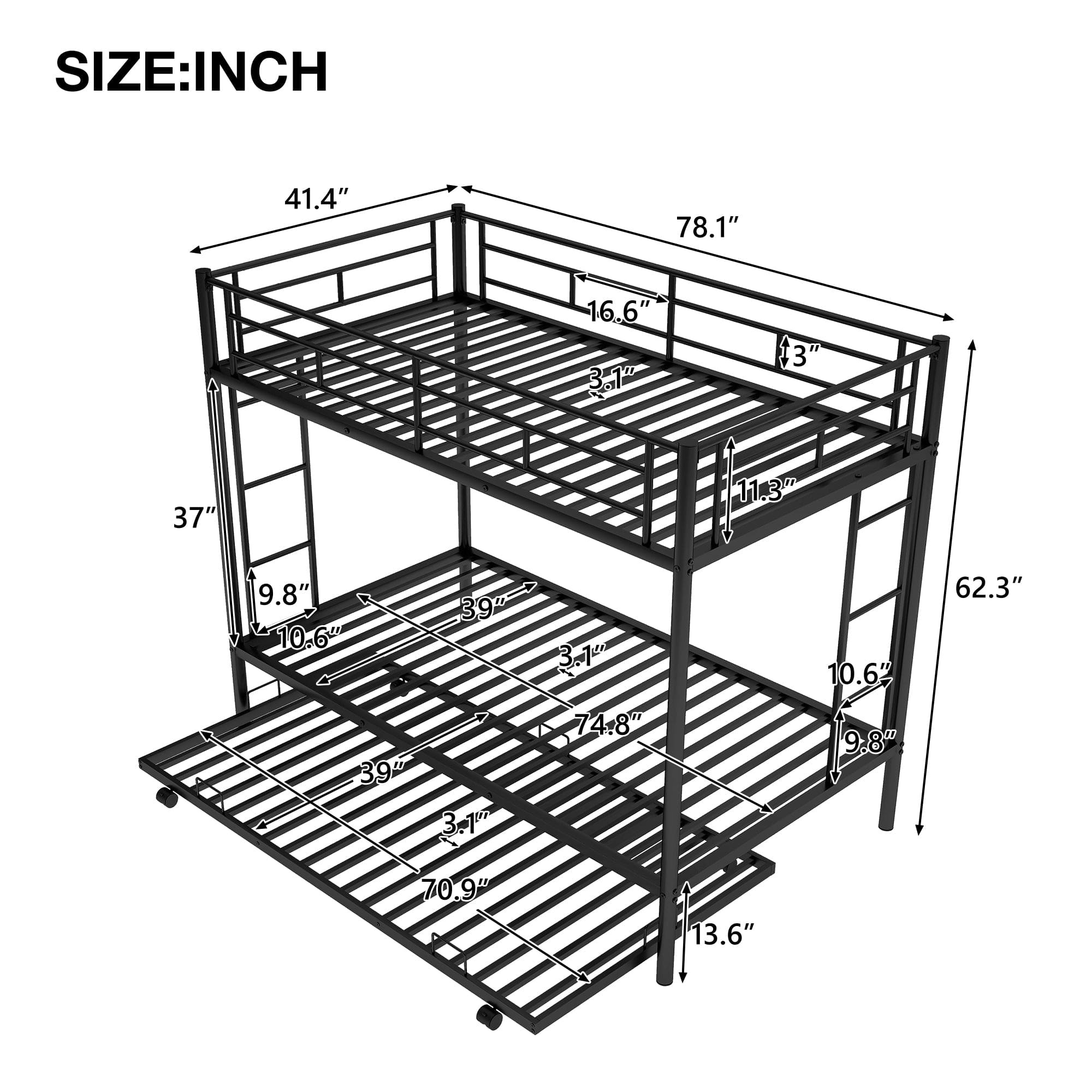 Twin over Twin Bunk Bed with Trundle, Black(OLD SKU:MF192387AAB)