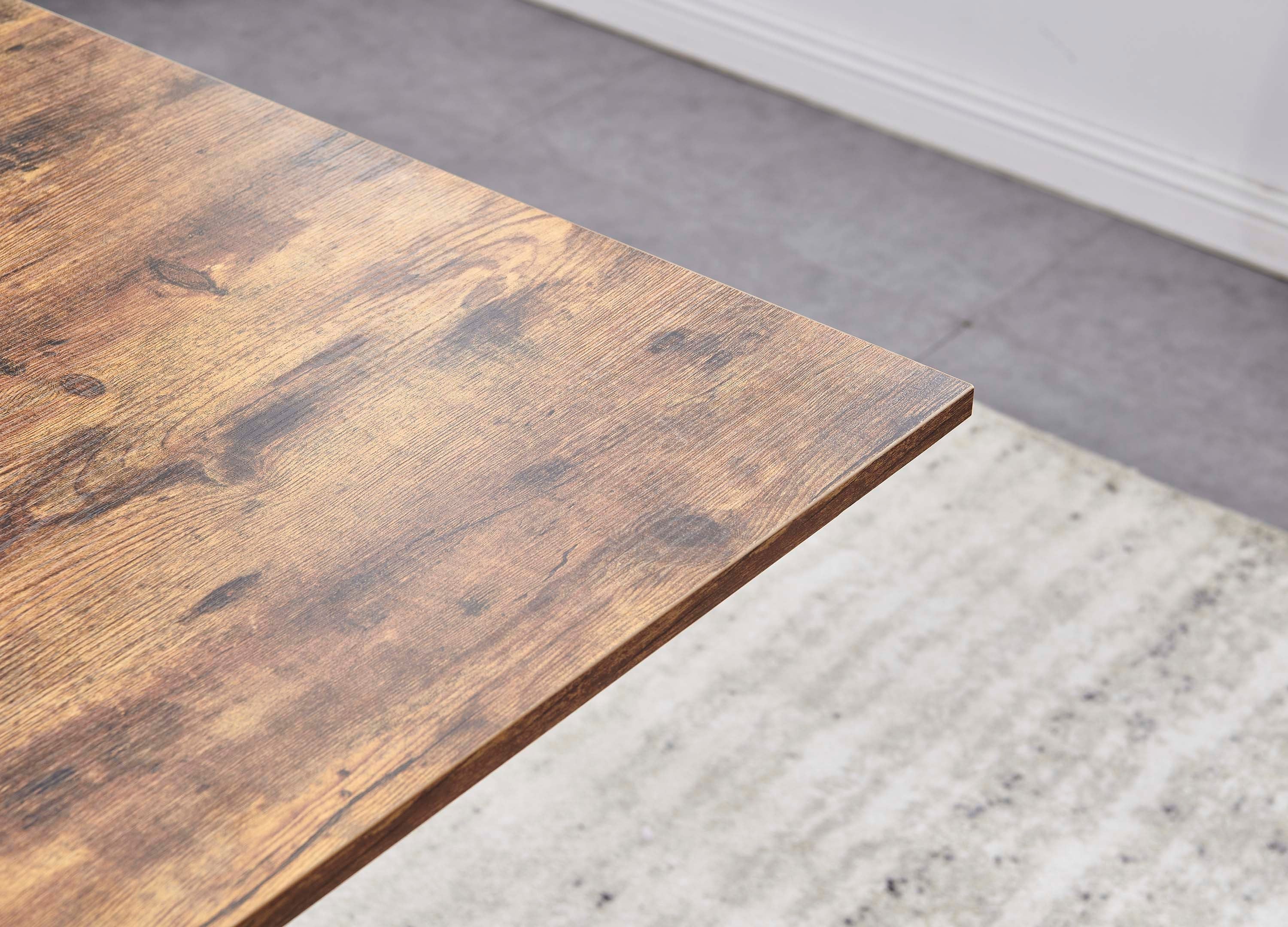 Rectangle MDF Dining Table, Printed Walnut Table Top and Black Metal Base