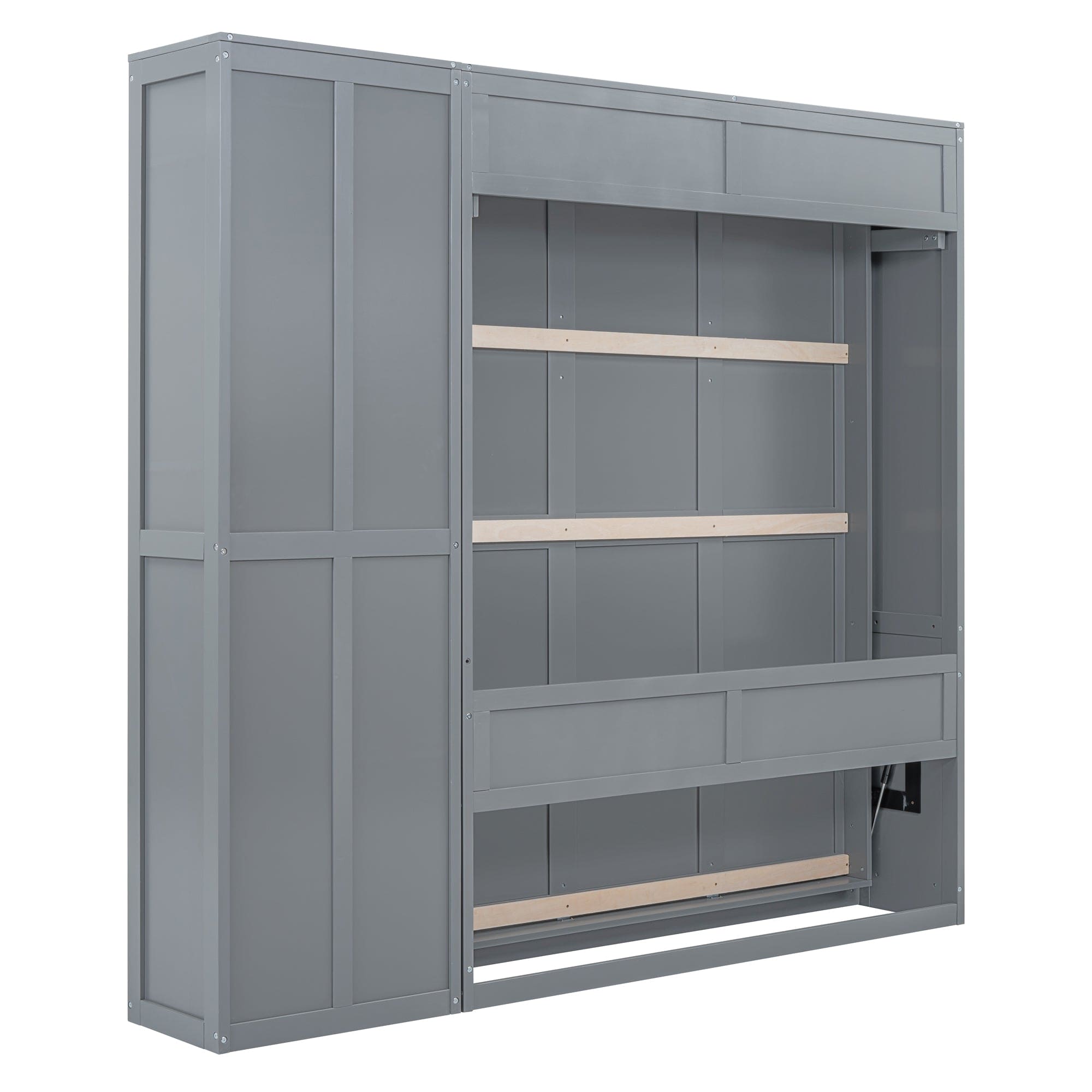 Queen Size Murphy Bed Wall Bed with Shelves,Gray