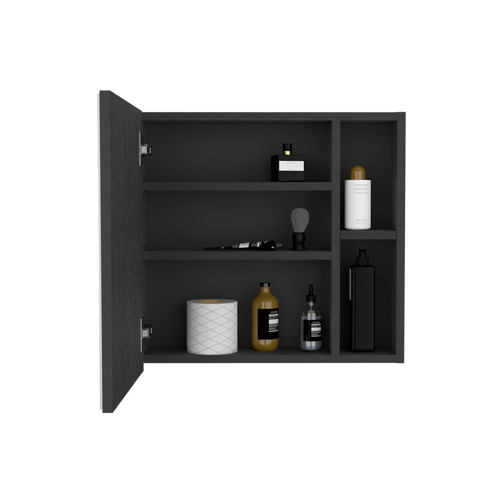 Medicine Cabinet Viking, Three Internal Shelves, Single Door, Two External Shelves, Black Wengue Finish