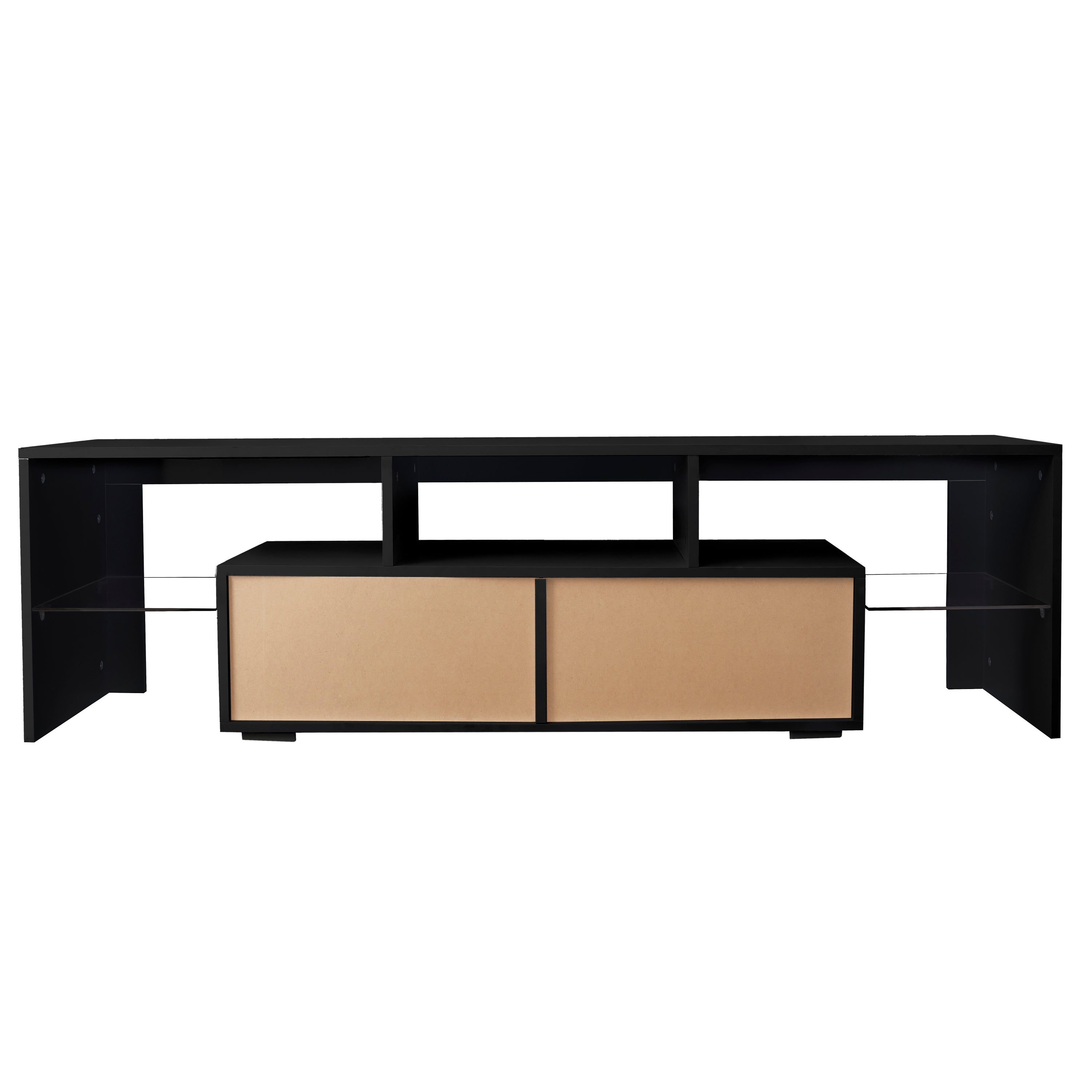 Modern Black TV Stand, 20 Colors LED TV Stand w/Remote Control Lights