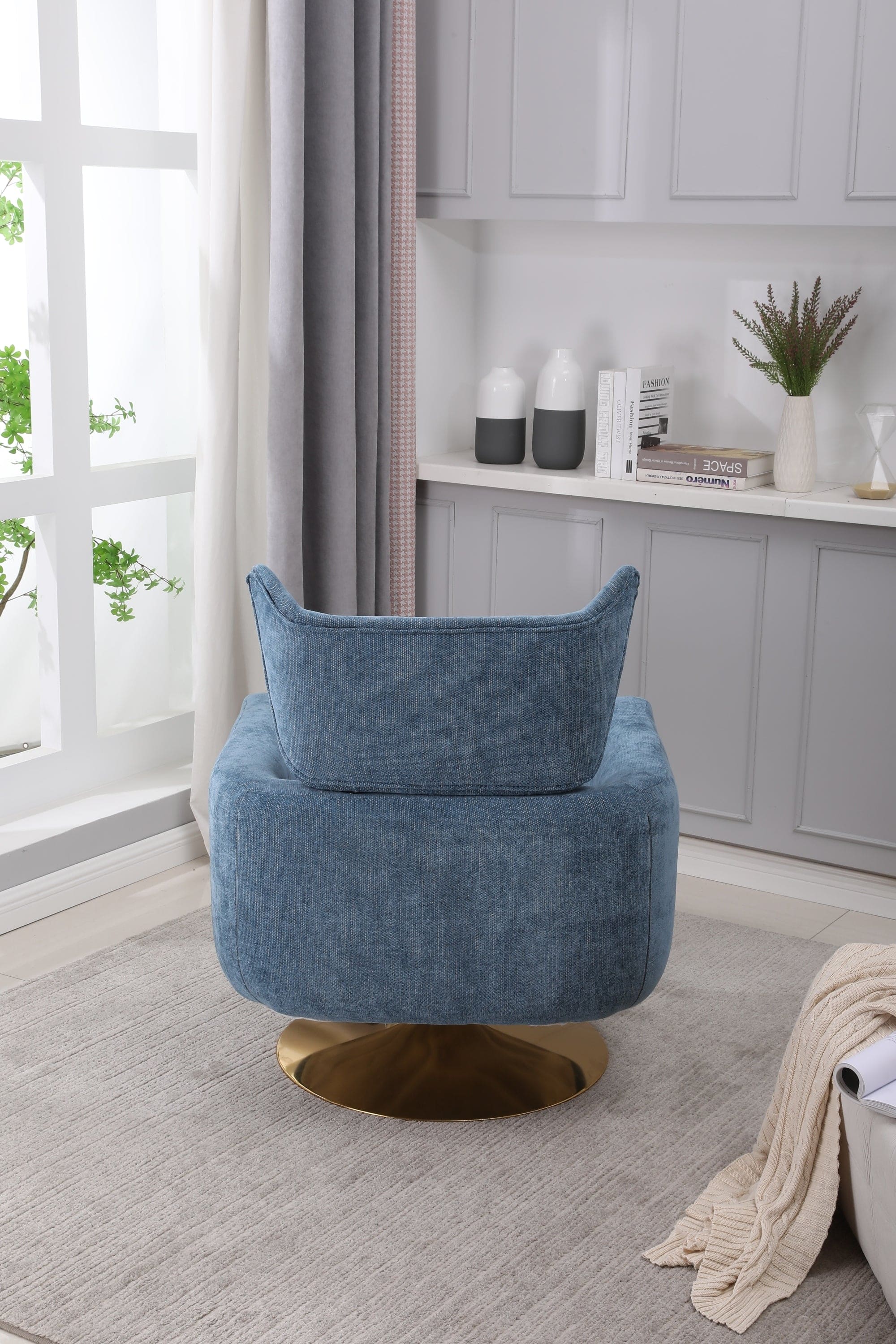 Classic Mid-Century 360-degree Swivel  Accent Chair, Blue Linen