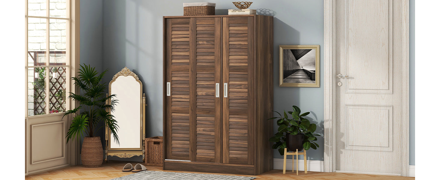 3-Door Shutter Wardrobe with shelves, Walnut