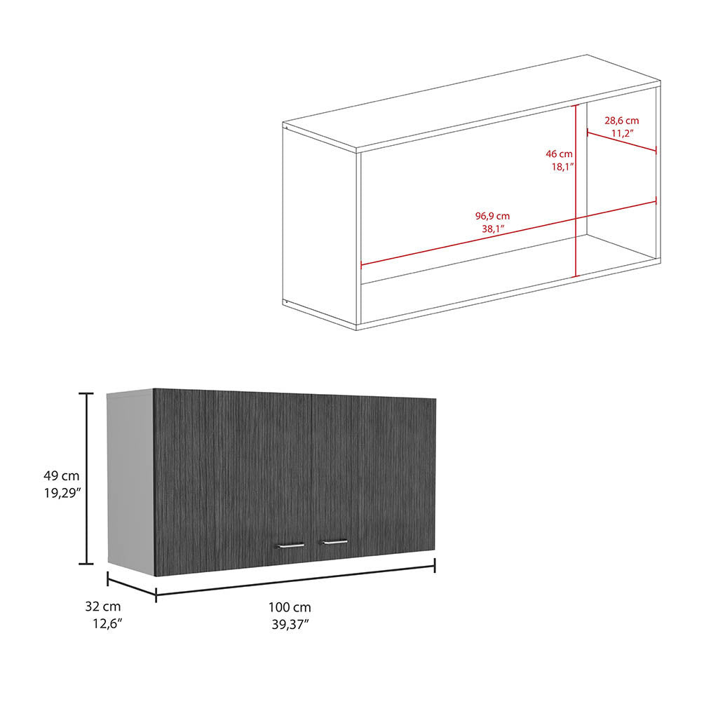 Wall Cabinet Toran, Two Shelves, Double Door, White / Smokey Oak Finish