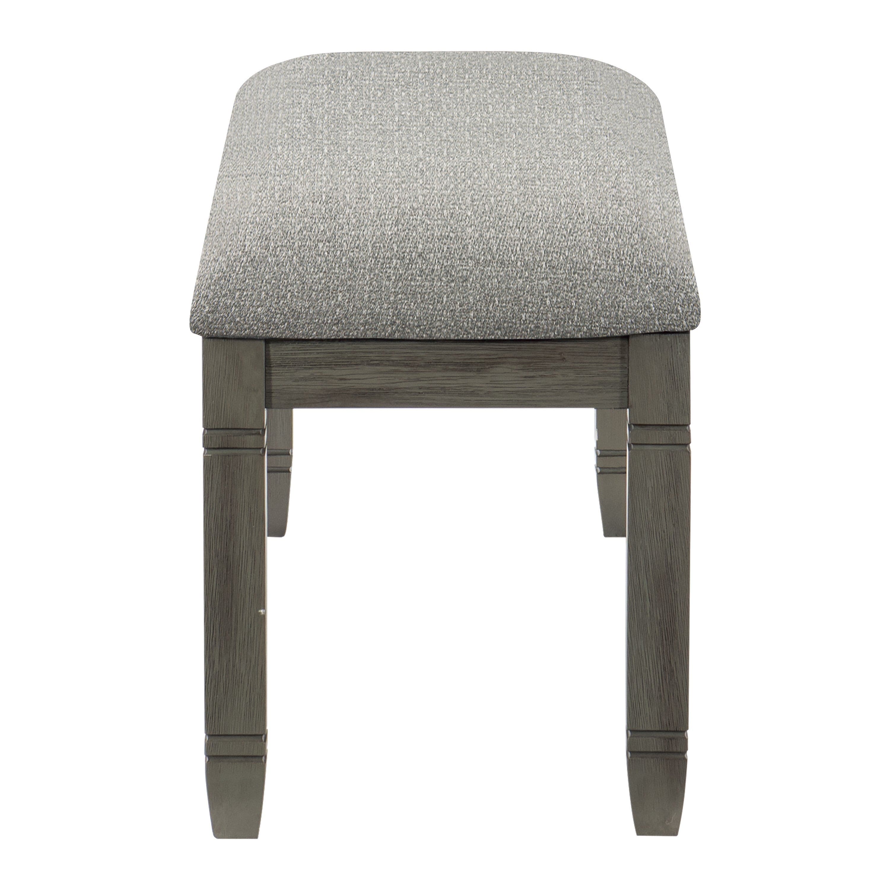 Wood Frame Dining Bench 1pc Antique Gray Finish Frame With Neutral Tone Gray Fabric Seat