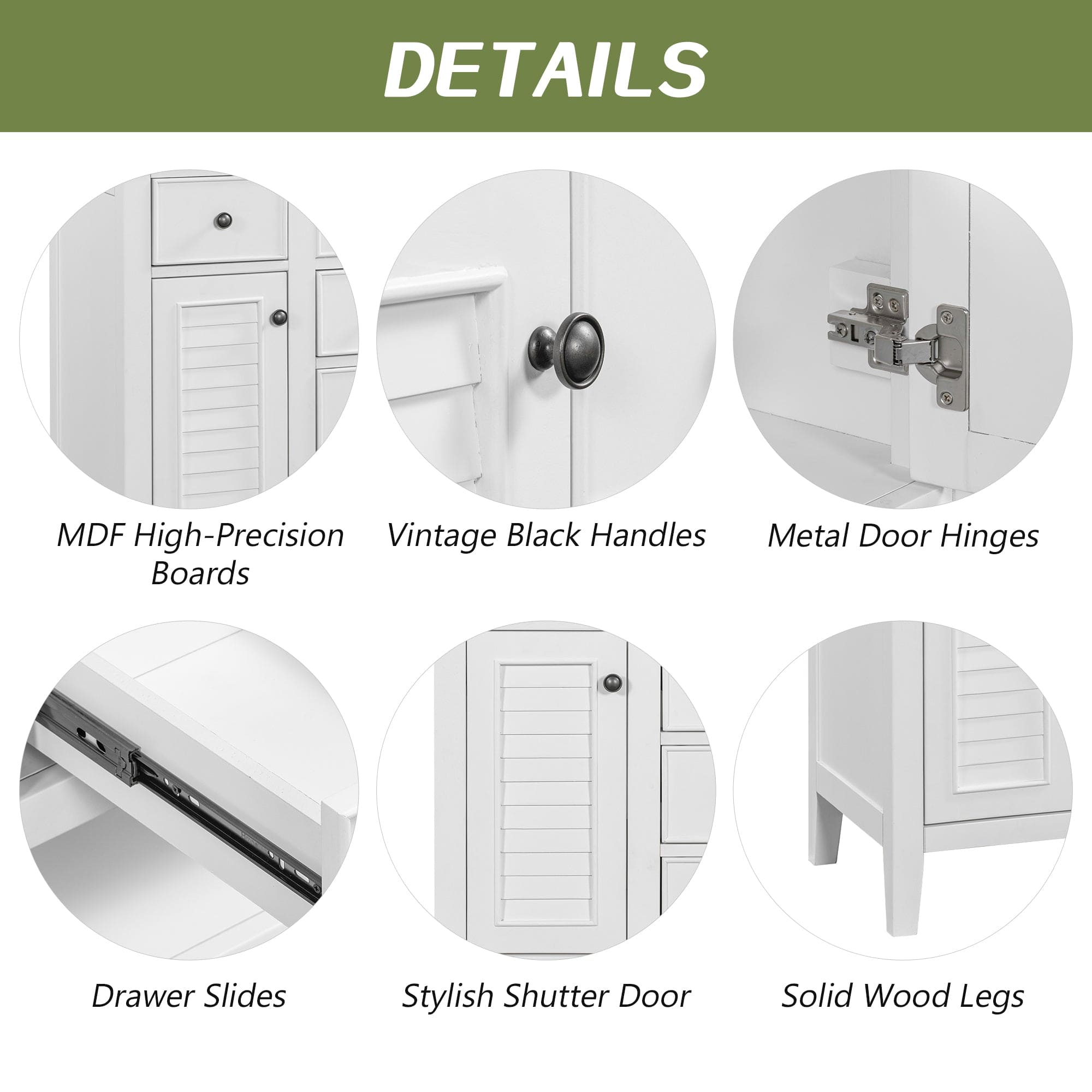 36" Bathroom Vanity with Ceramic Basin, Two Cabinets and Five Drawers, Solid Wood Frame, White (OLD SKU: SY999202AAK)