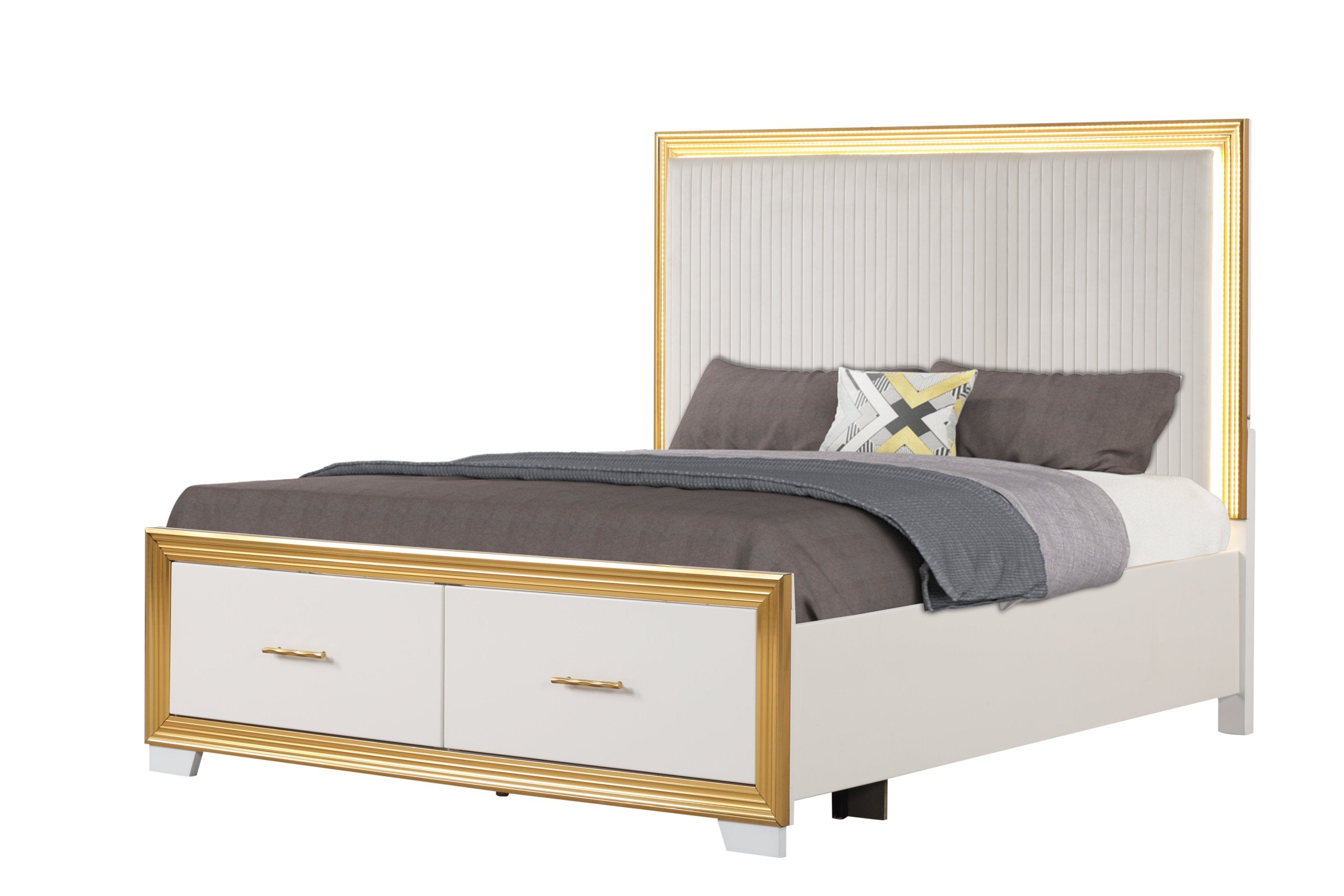 Obsession Contemporary Style Queen Tufted Bed Made with Wood & Gold Finish