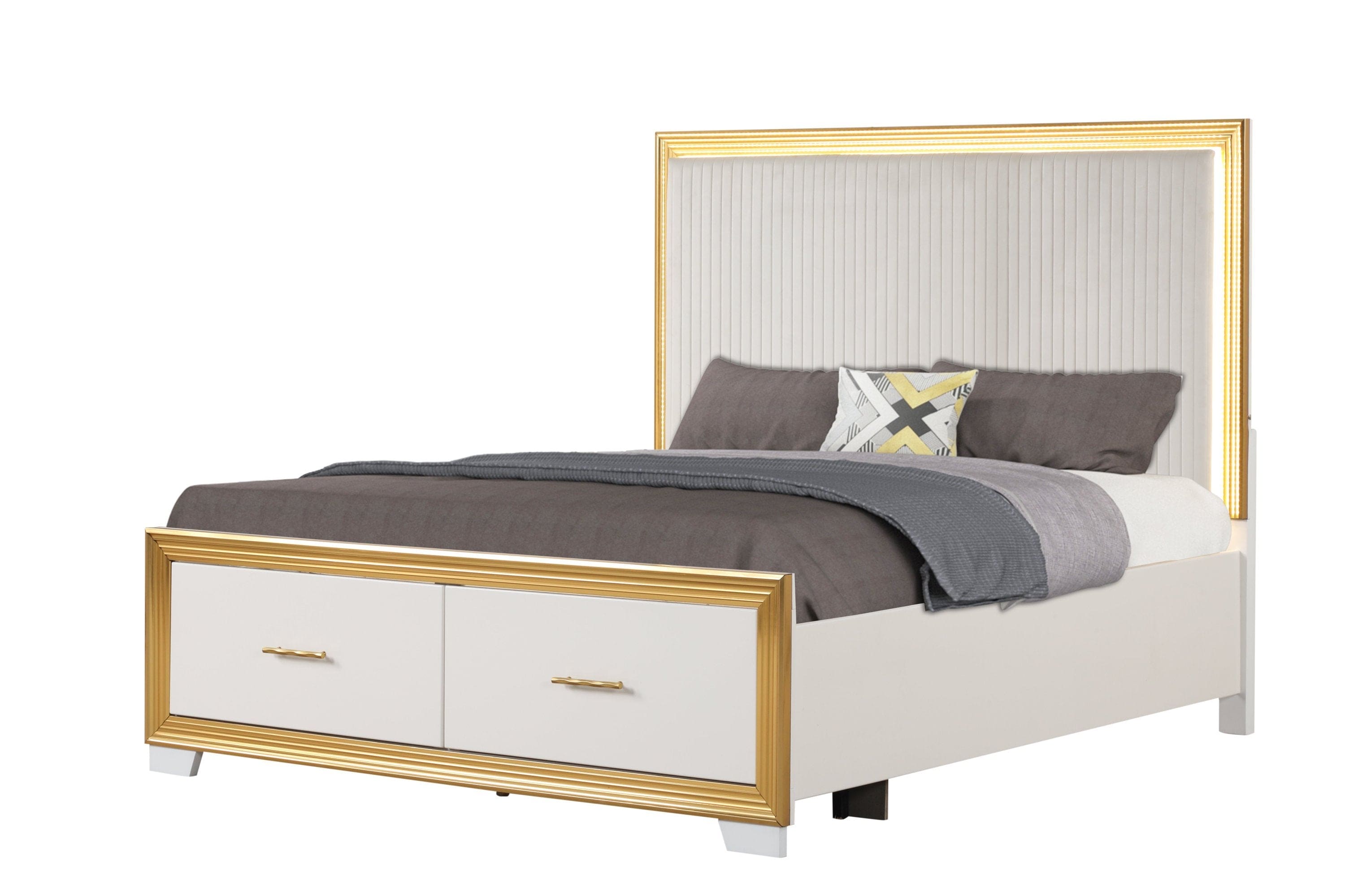 Obsession Contemporary Style King Tufted Bed Made with Wood & Gold Finish