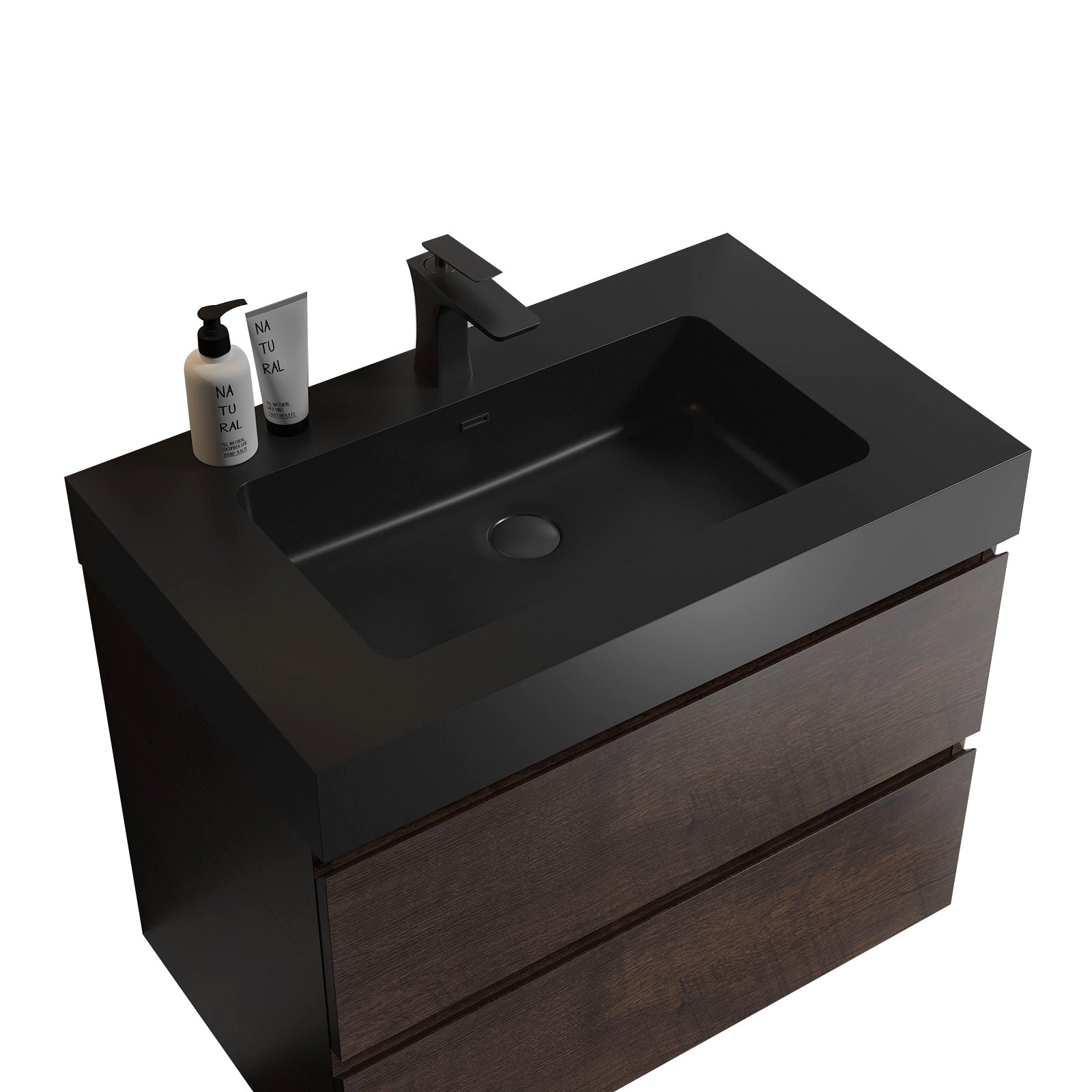 Alice 30" Walnut Bathroom Vanity with Sink, Large Storage Wall Mounted Floating Bathroom Vanity for Modern Bathroom, One-Piece Black Sink Basin without Drain and Faucet