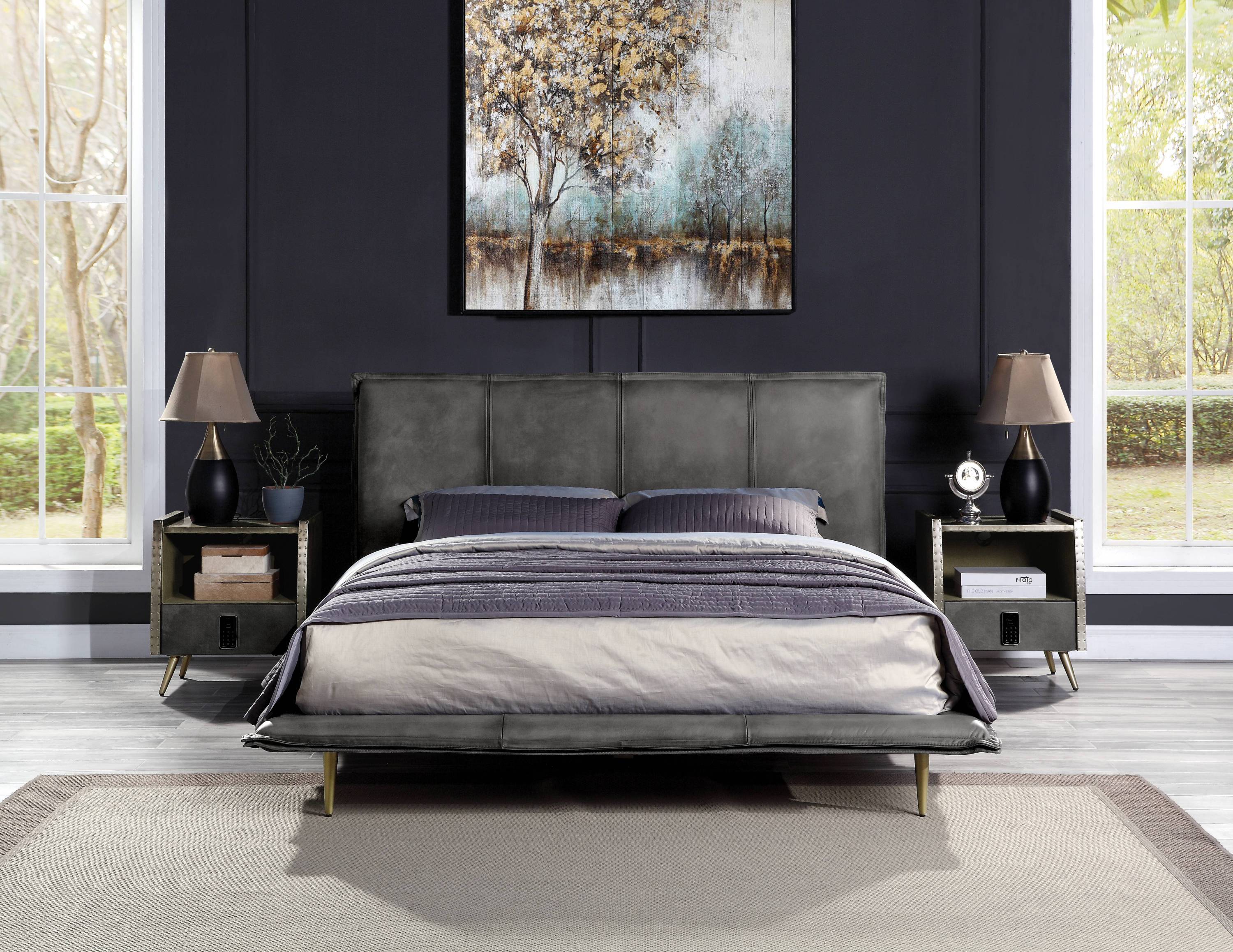 ACME Metis Eastern King Bed in Gray Top Grain Leather