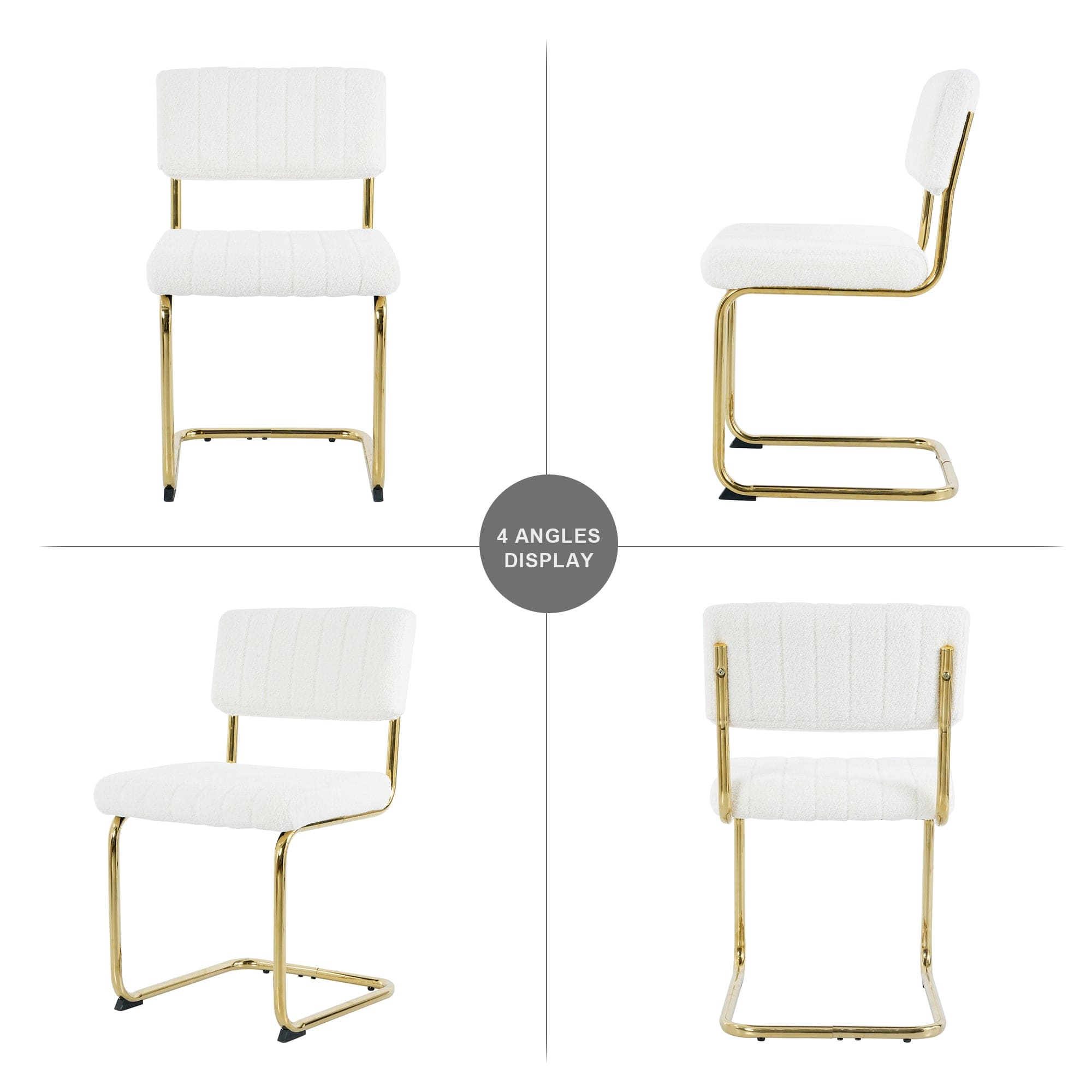 Modern simple light luxury dining White chair home bedroom stool back dressing chair student desk chair gold metal legs(set of 2)