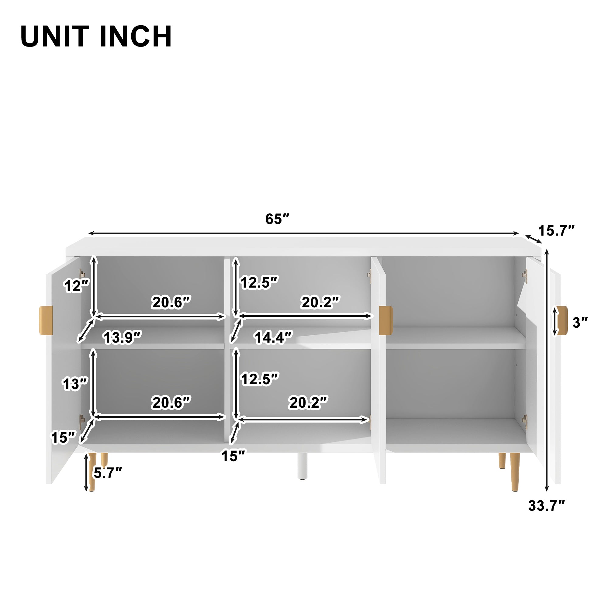 U-Can Modern TV Stand for TV up to 70 inch, Media Entertainment Center, Console Table with Adjustable Shelves,Storage Sideboard Cabinet for Living Room