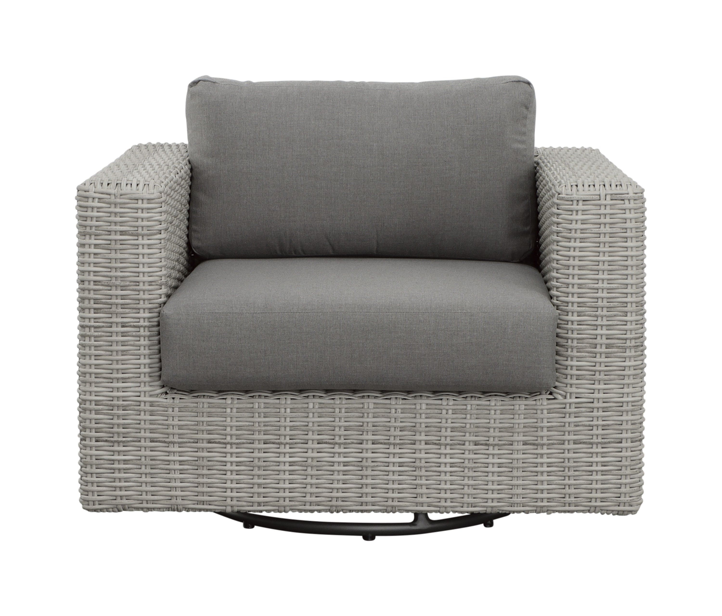 Outdoor Swivel Chair - HDPE Resin Wicker, Solution-Dyed Acrylic Covers - 360-Degree Swivel, Deep Cushions - Light Gray Resin, Dark Gray Covers