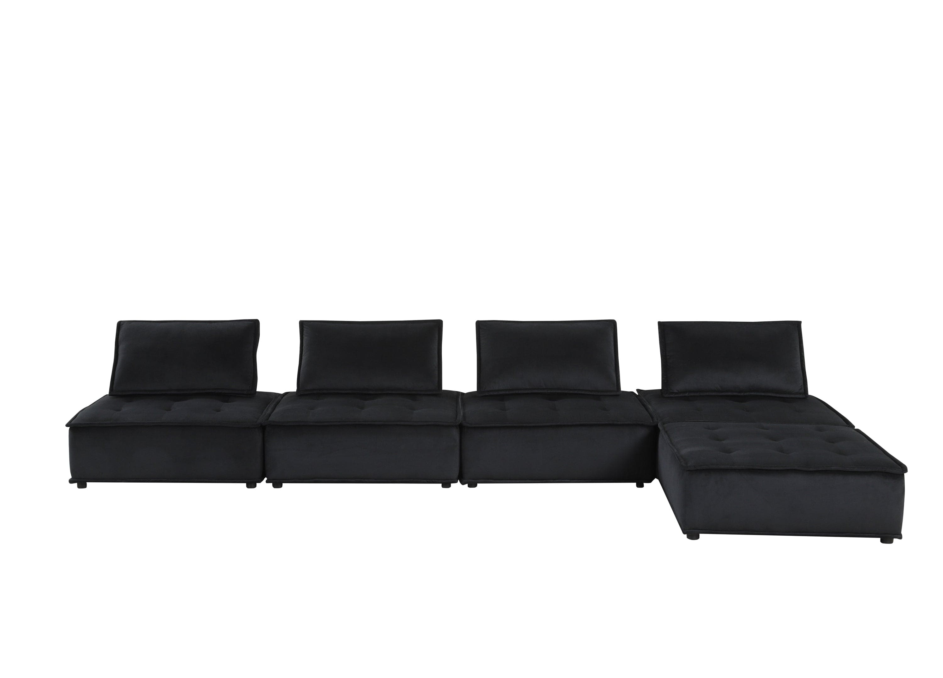 Anna Black Velvet 5 Pc Sectional Sofa Ottoman